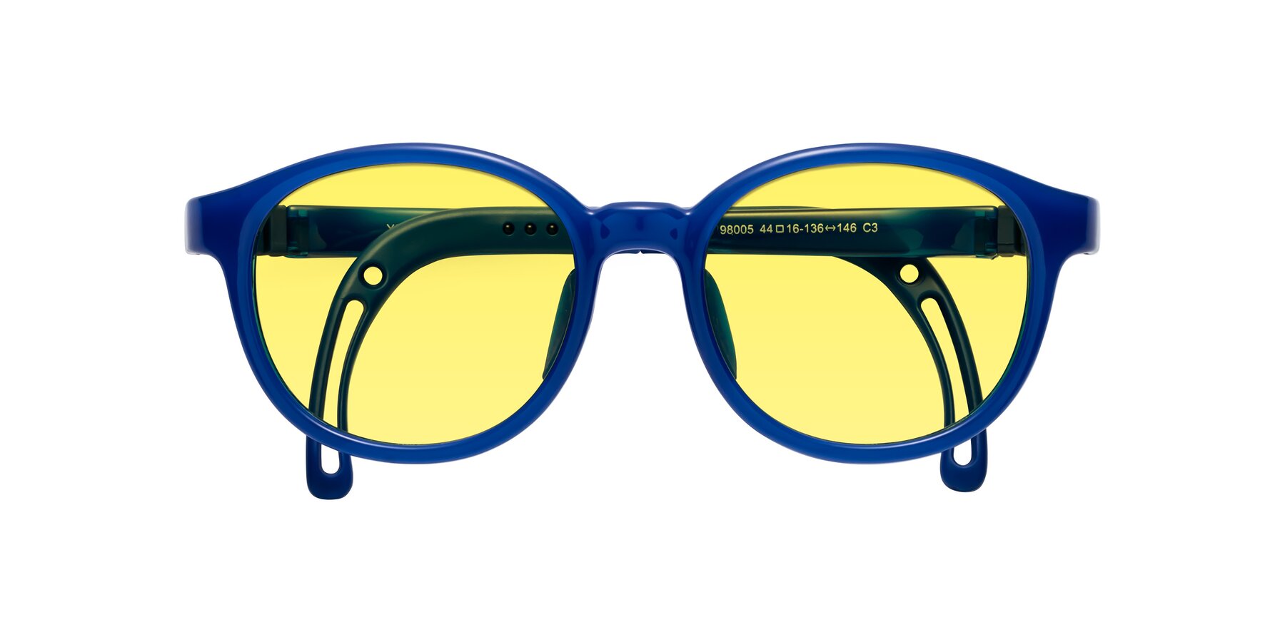 Folded Front of Anahid in Sailor Blue with Medium Yellow Tinted Lenses