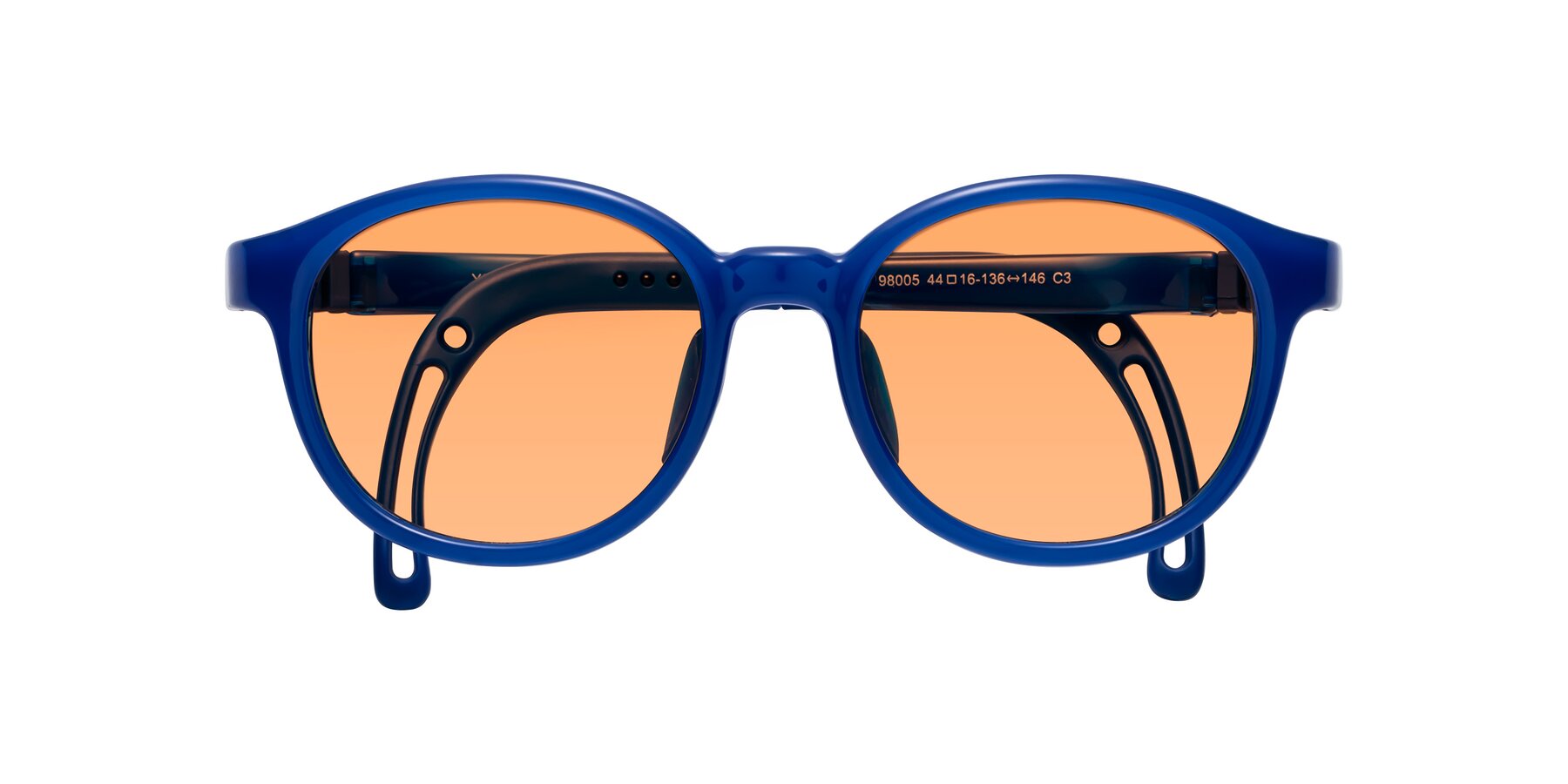 Folded Front of Anahid in Sailor Blue with Medium Orange Tinted Lenses