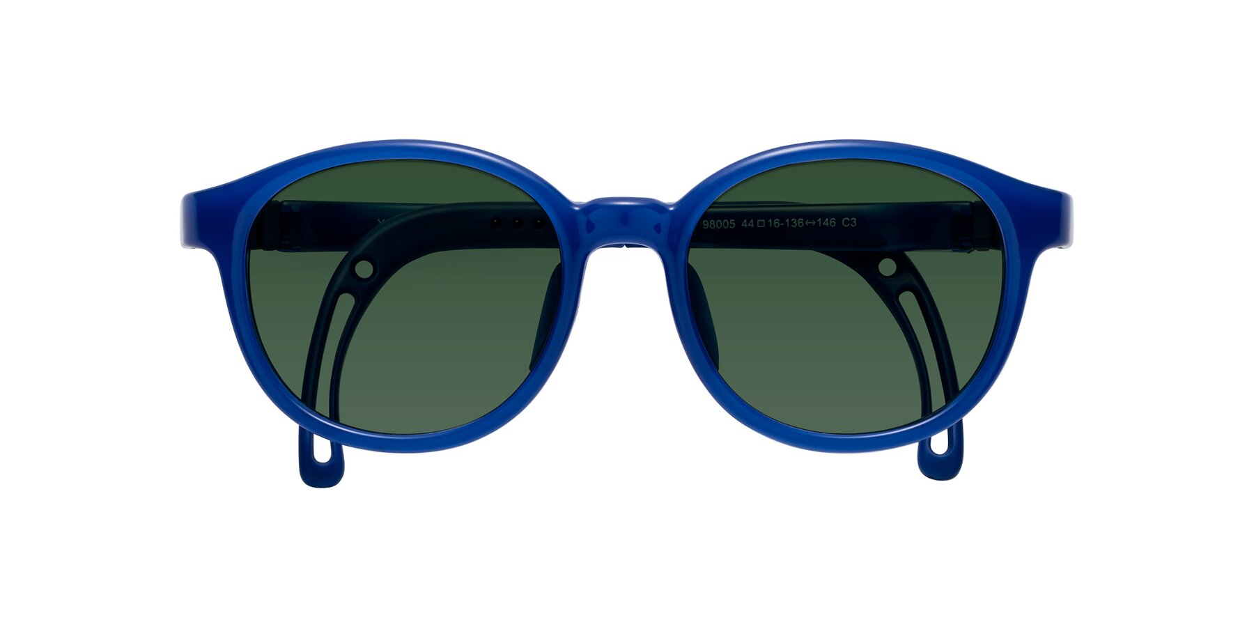 Folded Front of Anahid in Sailor Blue with Green Tinted Lenses