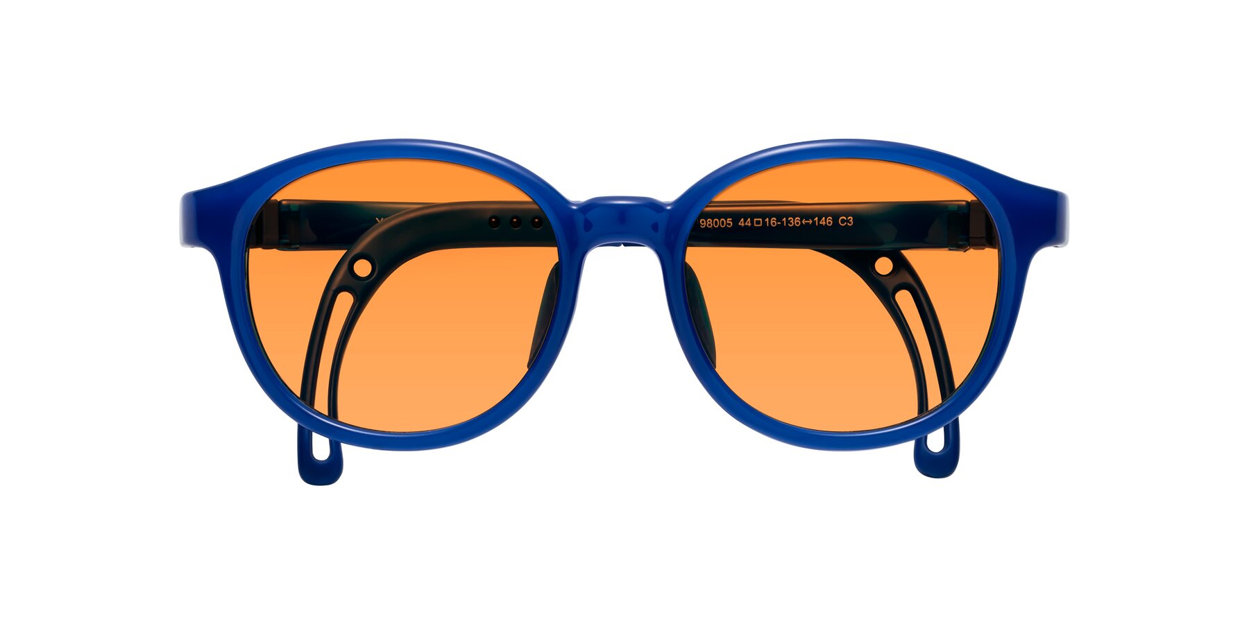 Folded Front of Anahid in Sailor Blue with Orange Tinted Lenses