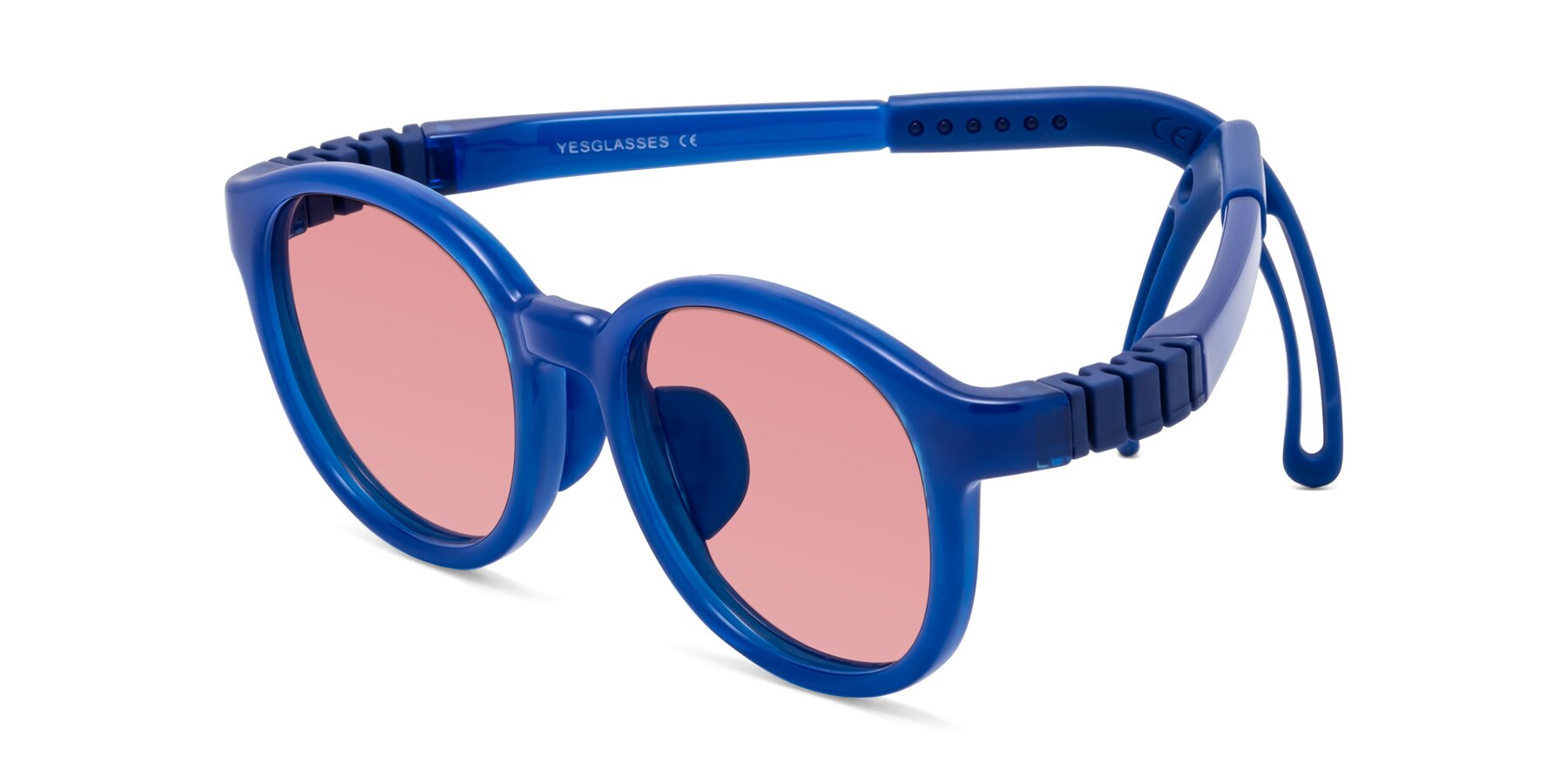 Angle of Anahid in Sailor Blue with Medium Garnet Tinted Lenses