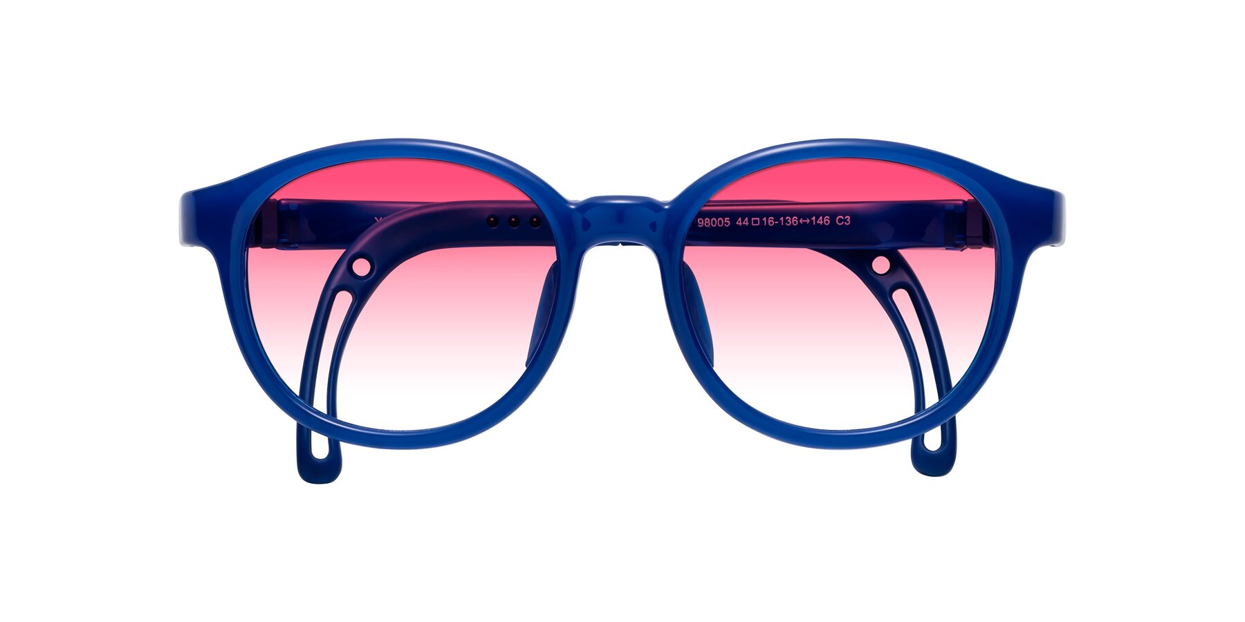 Folded Front of Anahid in Sailor Blue with Pink Gradient Lenses