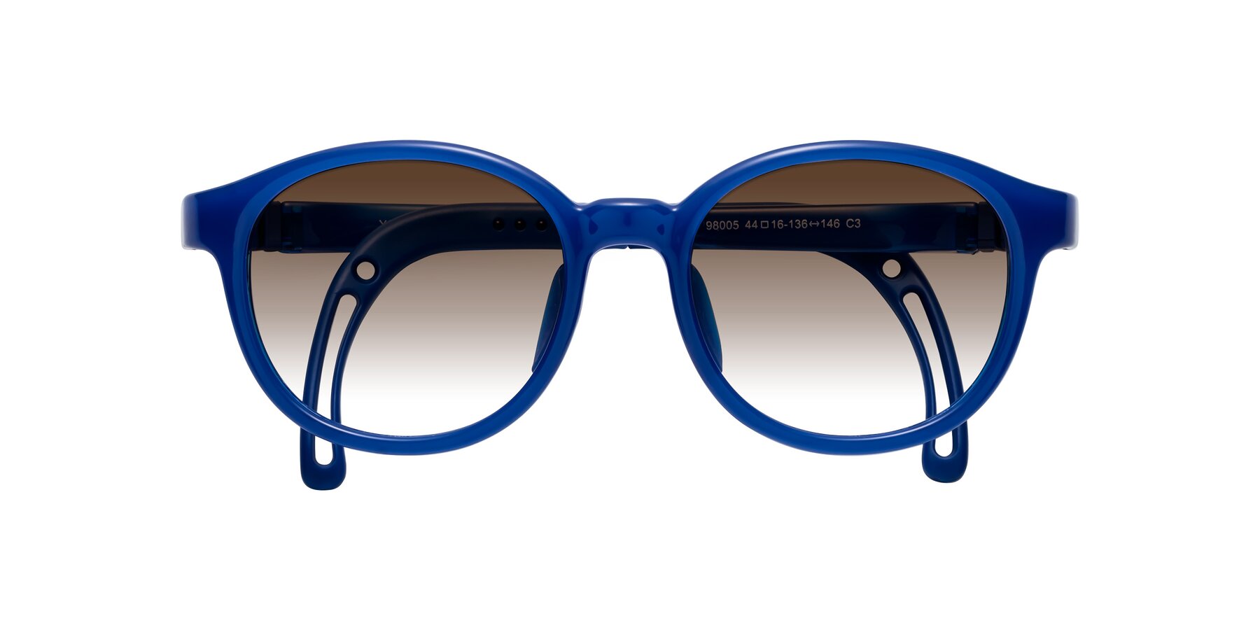 Folded Front of Anahid in Sailor Blue with Brown Gradient Lenses