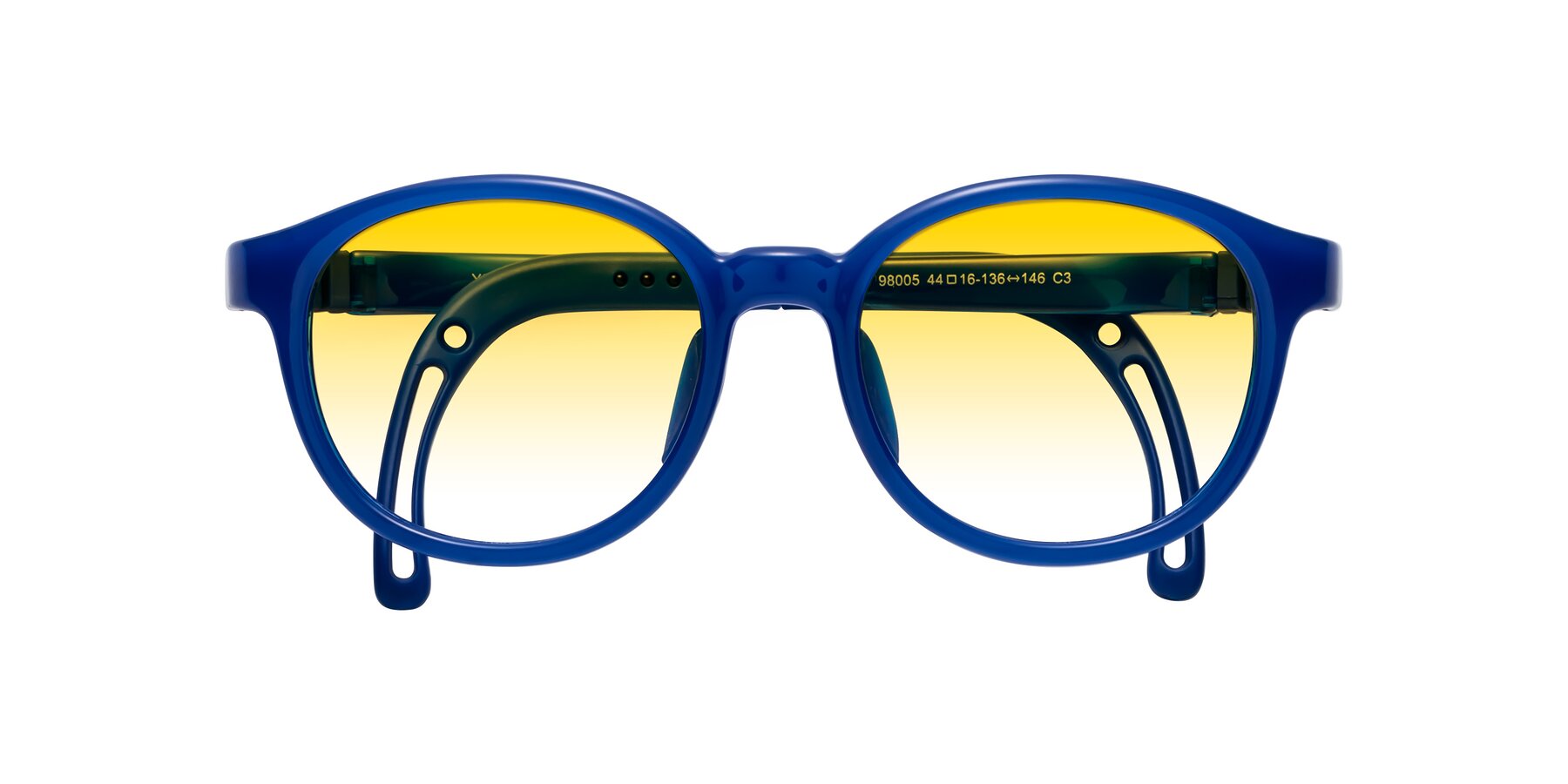 Folded Front of Anahid in Sailor Blue with Yellow Gradient Lenses