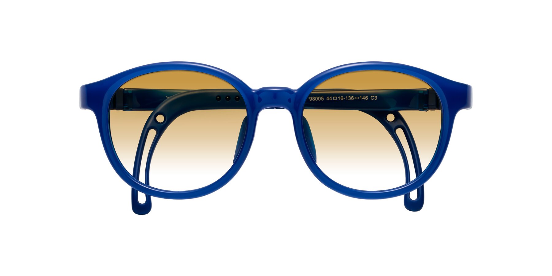 Folded Front of Anahid in Sailor Blue with Champagne Gradient Lenses