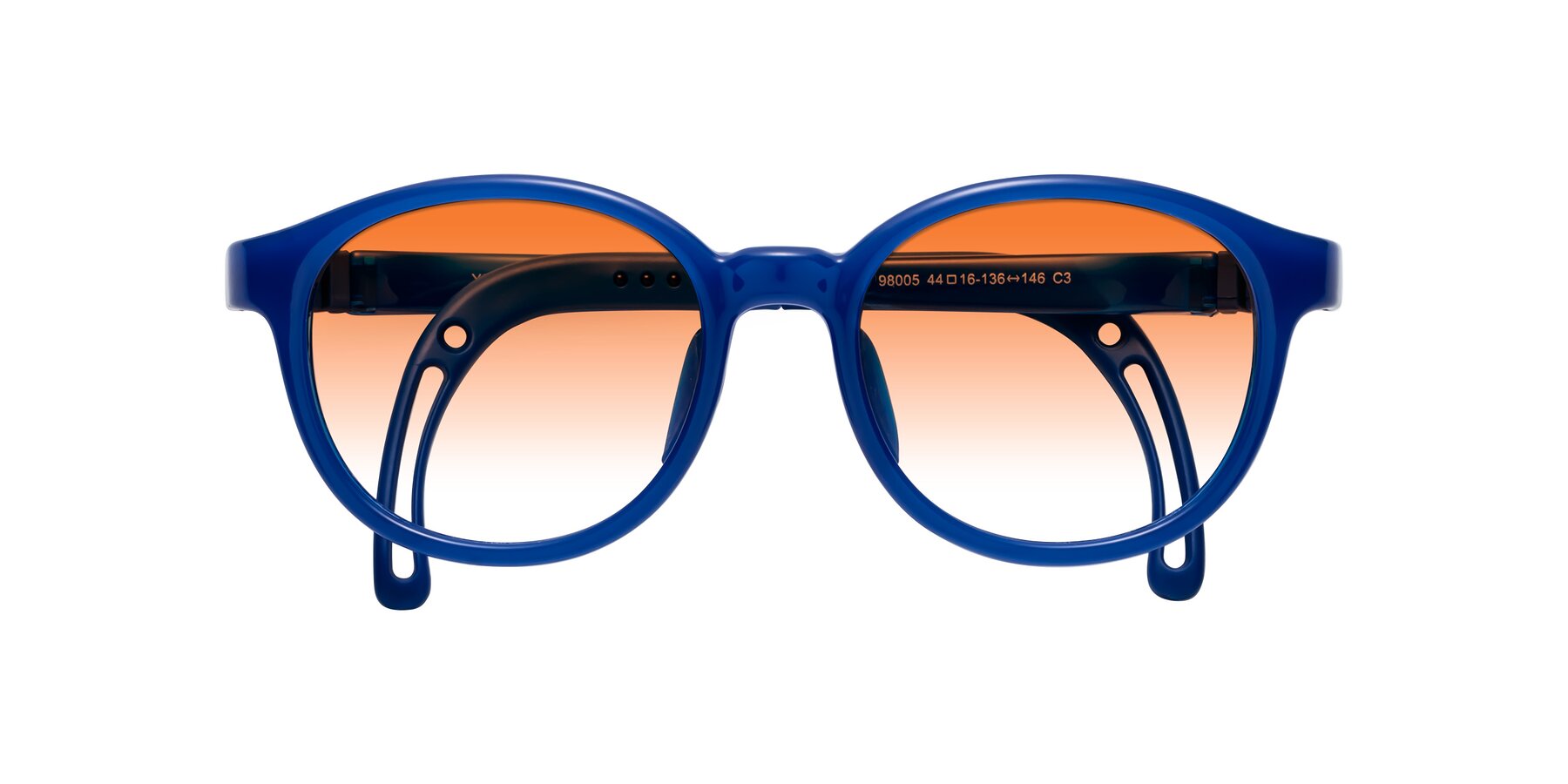 Folded Front of Anahid in Sailor Blue with Orange Gradient Lenses