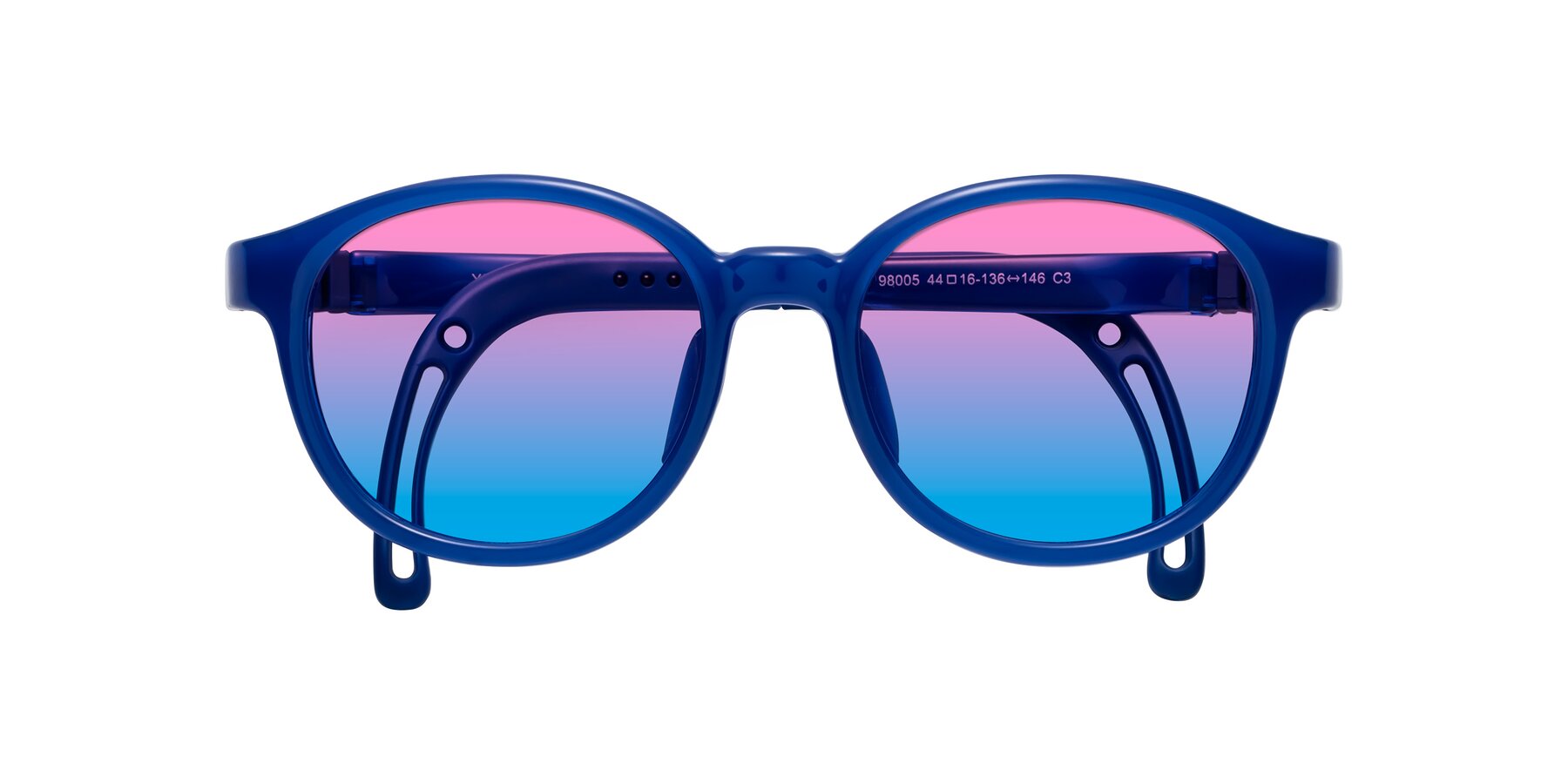 Folded Front of Anahid in Sailor Blue with Pink / Blue Gradient Lenses