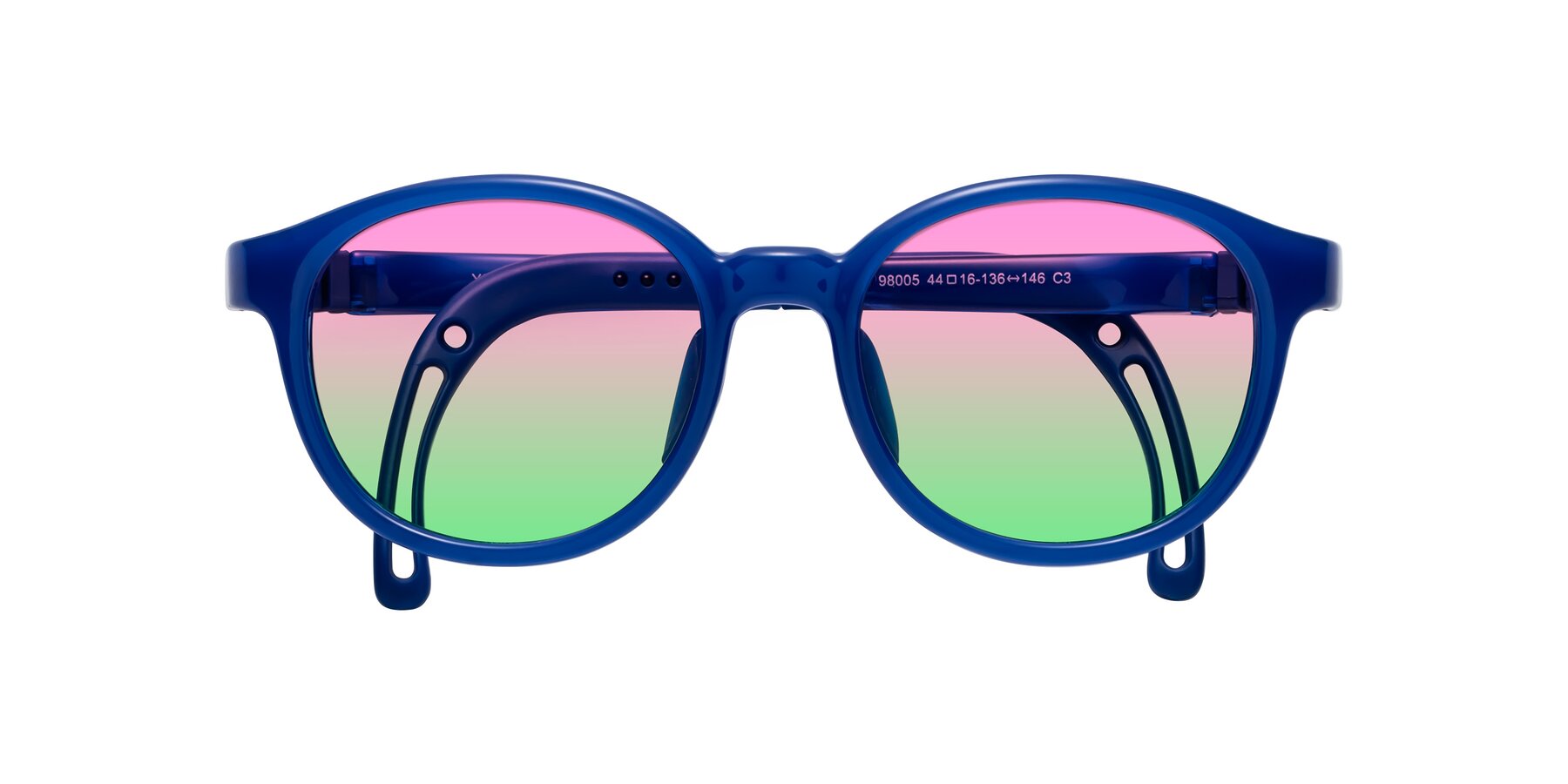 Folded Front of Anahid in Sailor Blue with Pink / Green Gradient Lenses