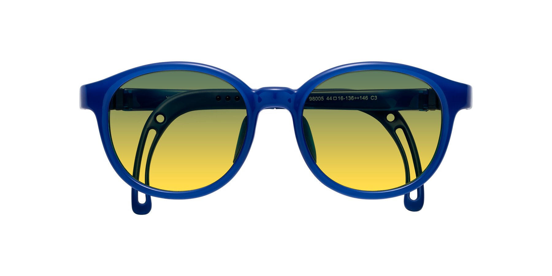 Folded Front of Anahid in Sailor Blue with Green / Yellow Gradient Lenses