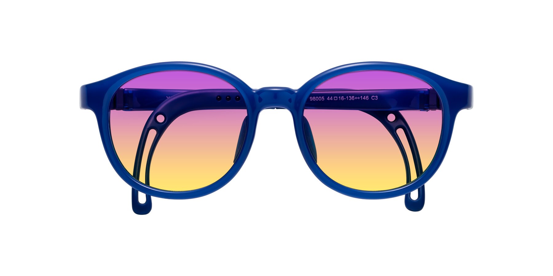 Folded Front of Anahid in Sailor Blue with Purple / Yellow Gradient Lenses