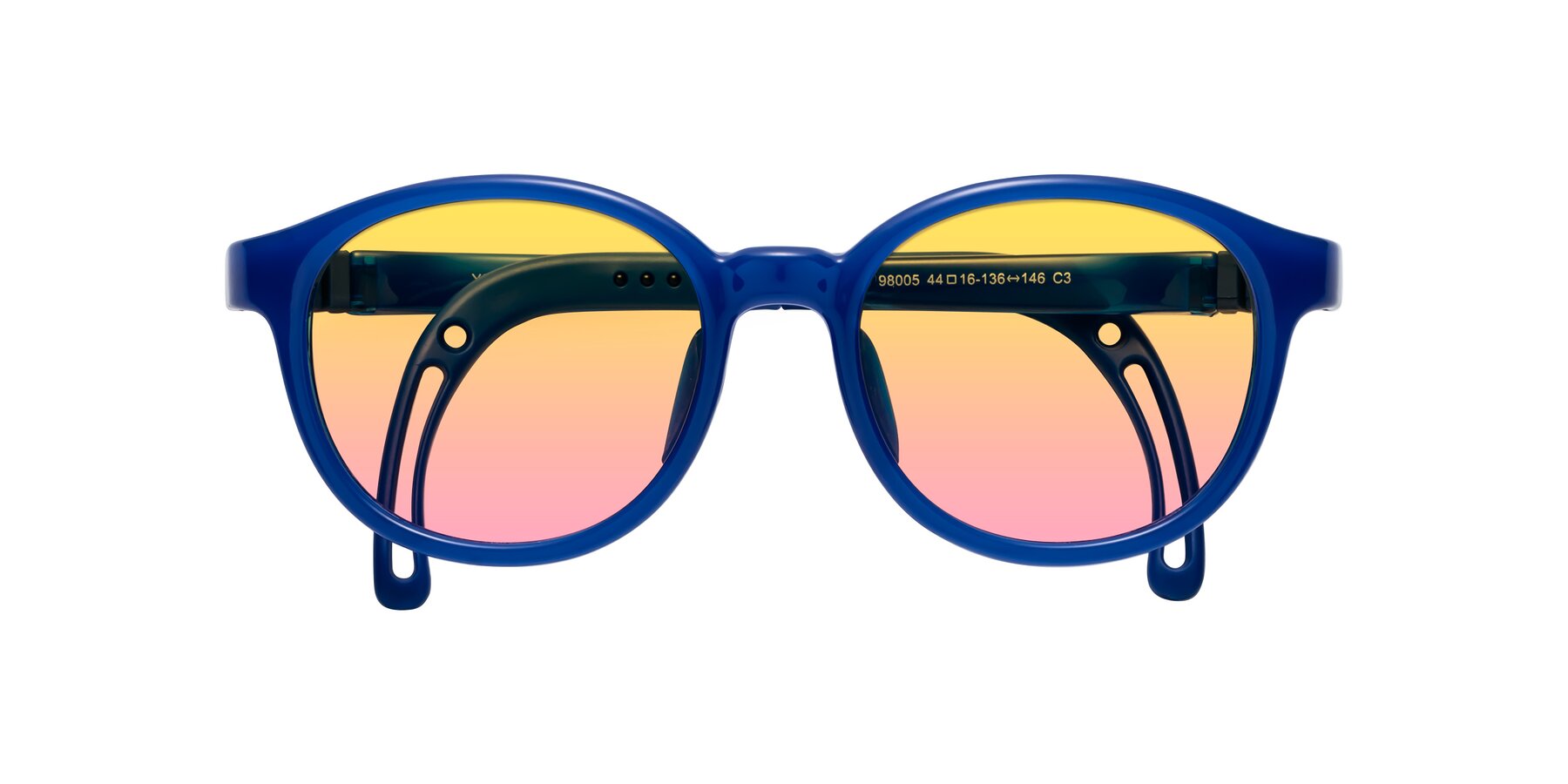 Folded Front of Anahid in Sailor Blue with Yellow / Pink Gradient Lenses