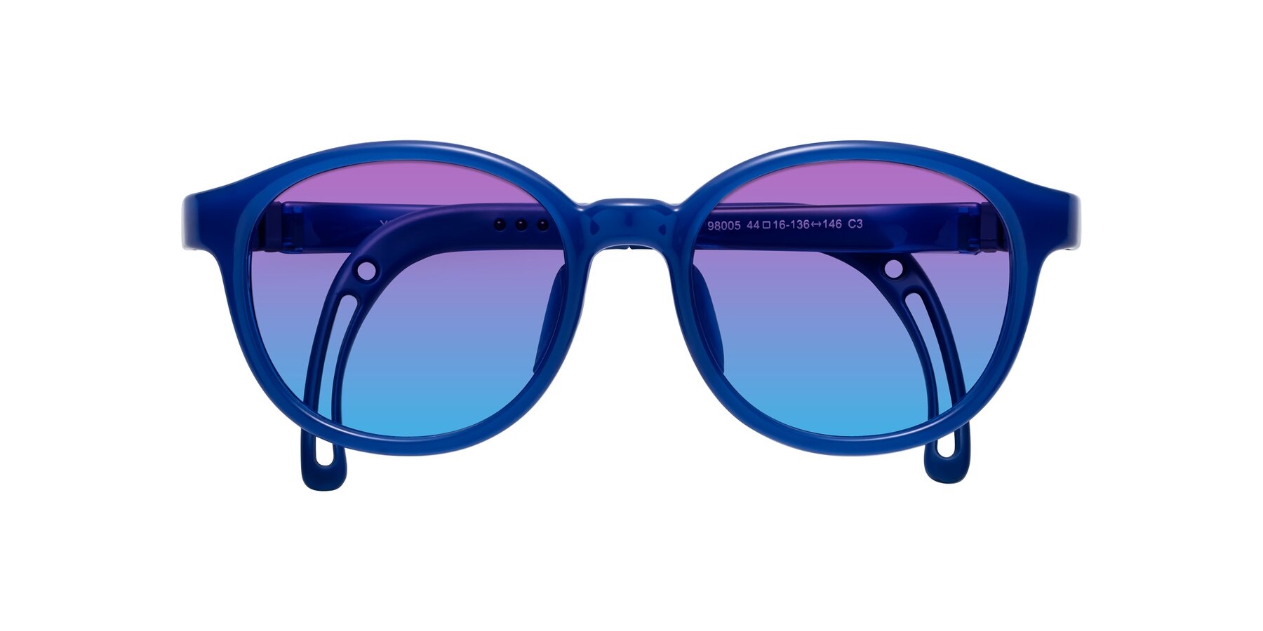 Folded Front of Anahid in Sailor Blue with Purple / Blue Gradient Lenses