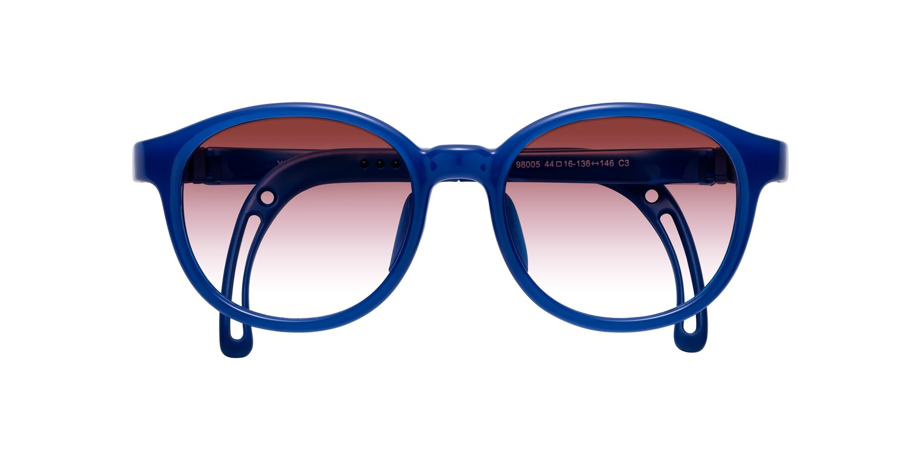 Folded Front of Anahid in Sailor Blue with Garnet Gradient Lenses