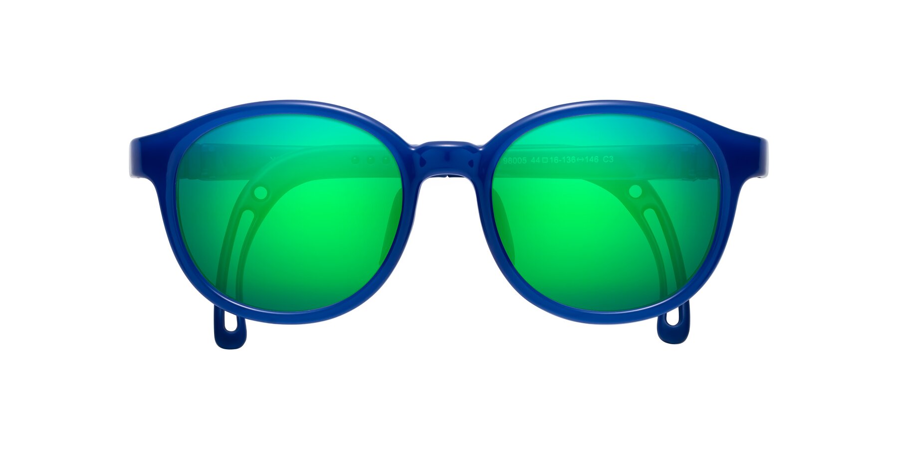 Folded Front of Anahid in Sailor Blue with Green Mirrored Lenses