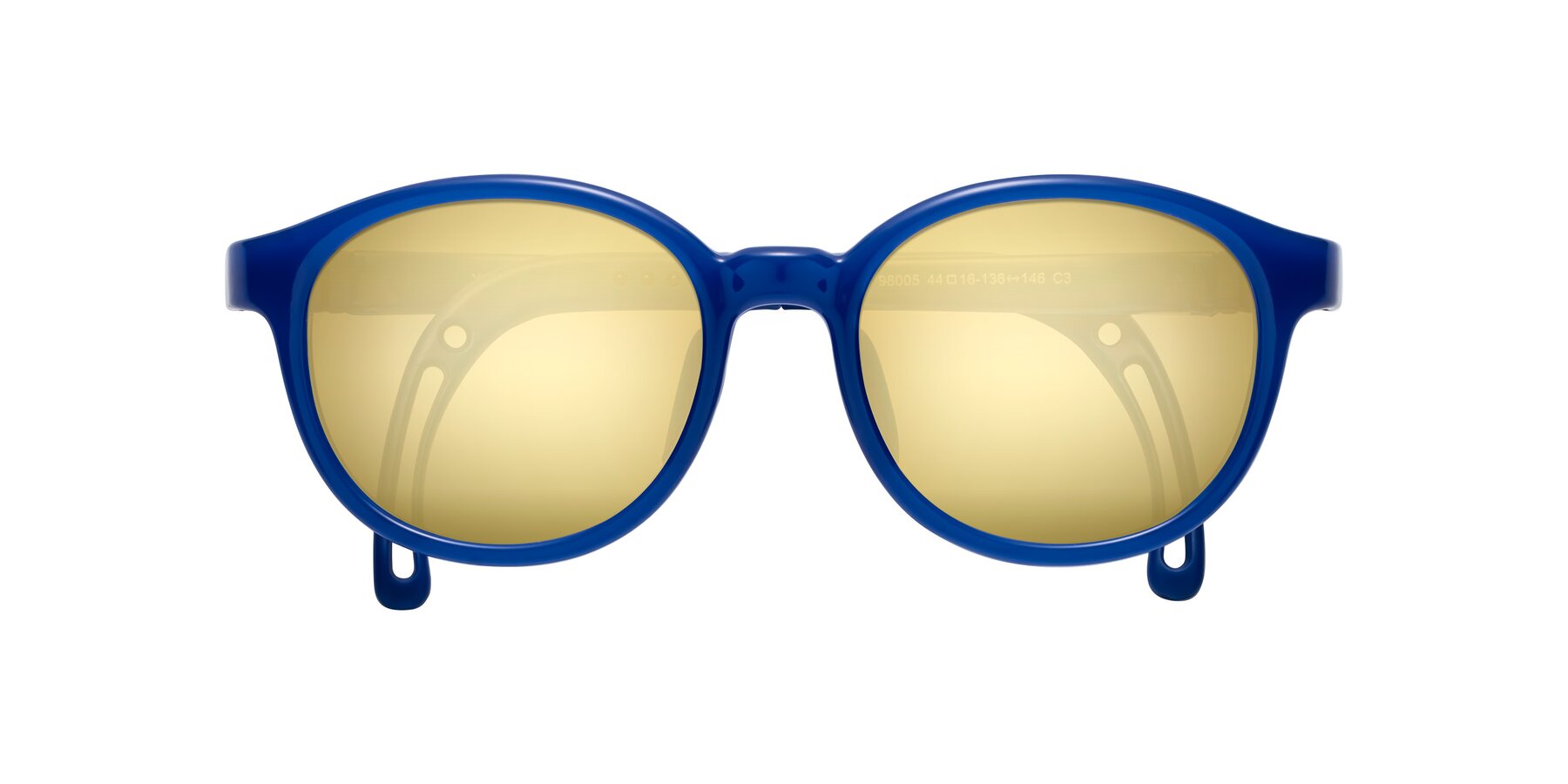 Folded Front of Anahid in Sailor Blue with Gold Mirrored Lenses