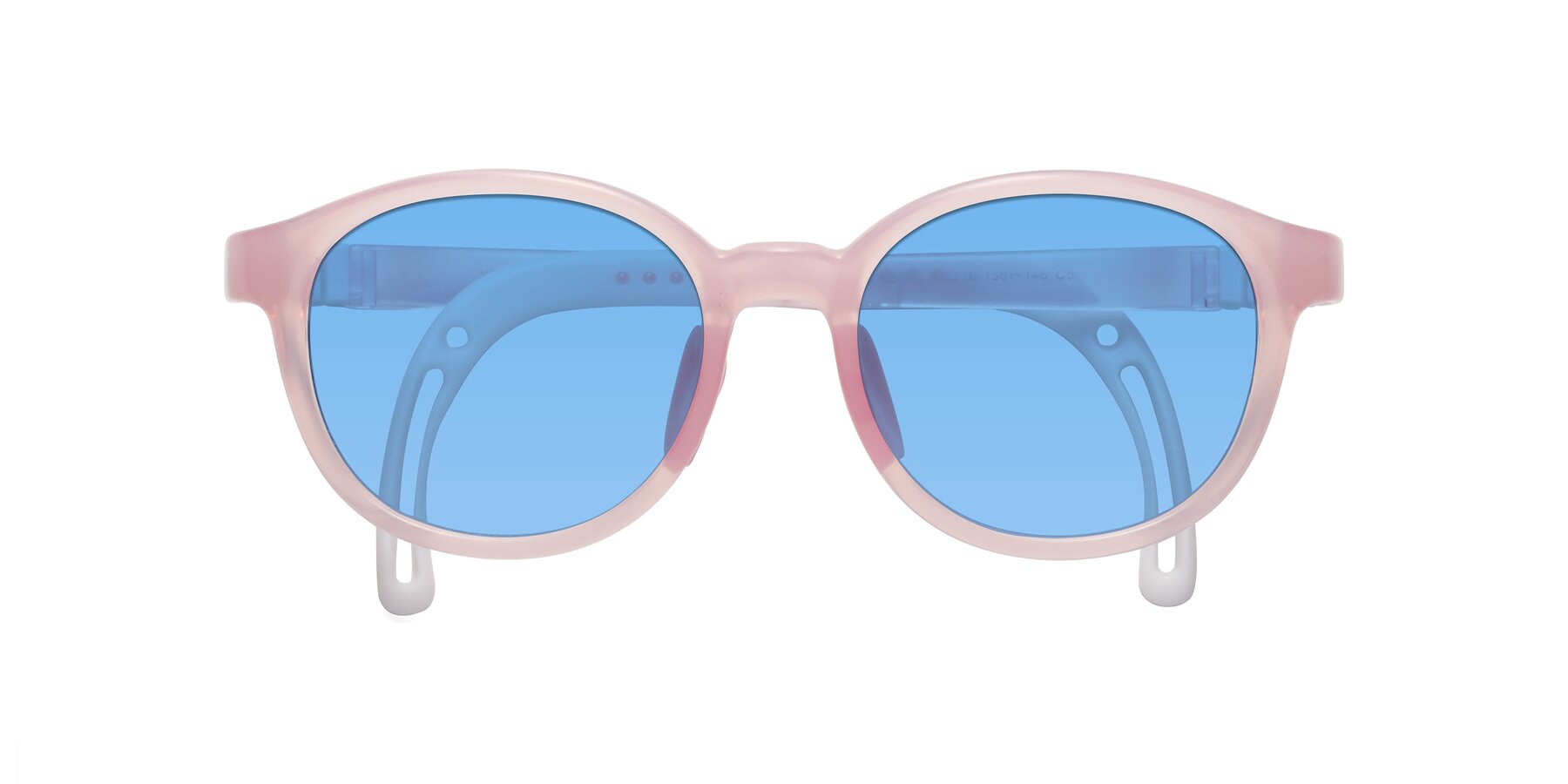 Folded Front of Anahid in Artist Pink with Medium Blue Tinted Lenses