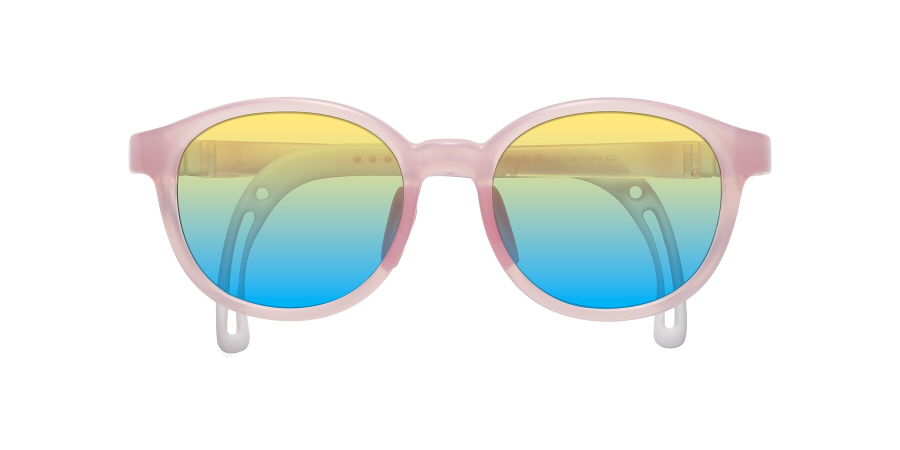 Folded Front of Anahid in Artist Pink with Yellow / Blue Gradient Lenses