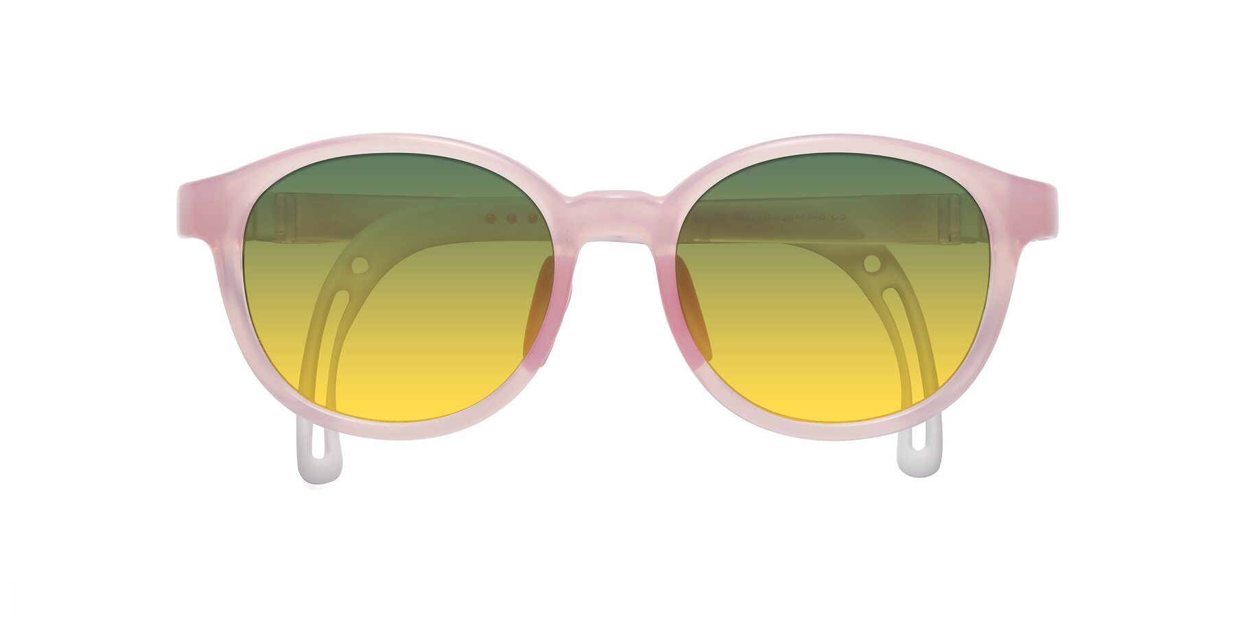 Folded Front of Anahid in Artist Pink with Green / Yellow Gradient Lenses