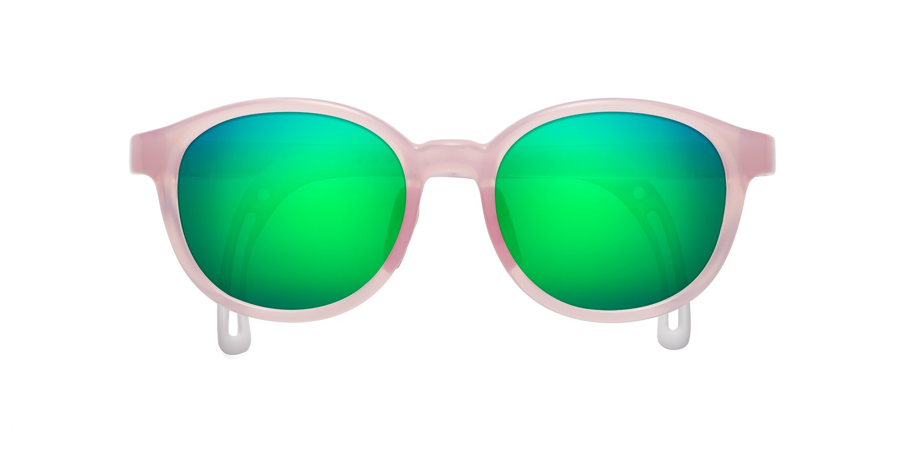 Folded Front of Anahid in Artist Pink with Green Mirrored Lenses