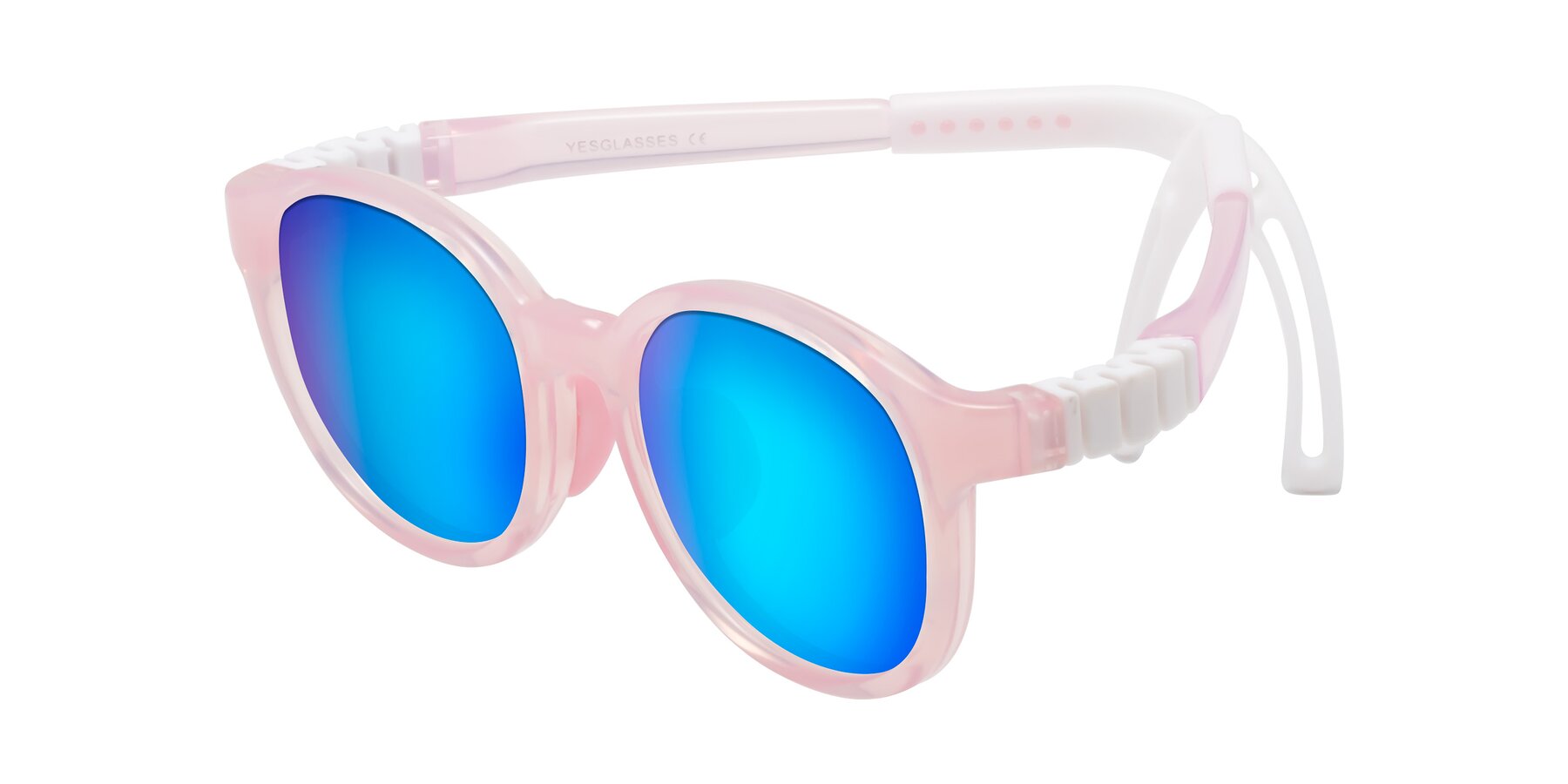 Angle of Anahid in Artist Pink with Blue Mirrored Lenses