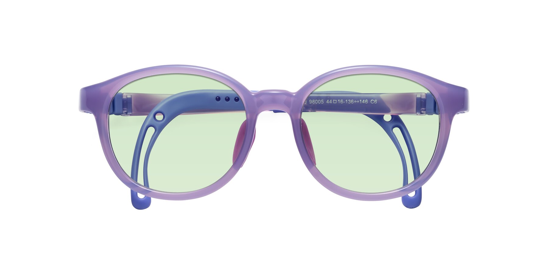 Folded Front of Anahid in Magician Purple with Light Green Tinted Lenses