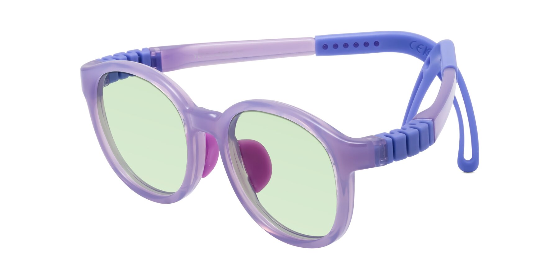 Angle of Anahid in Magician Purple with Light Green Tinted Lenses