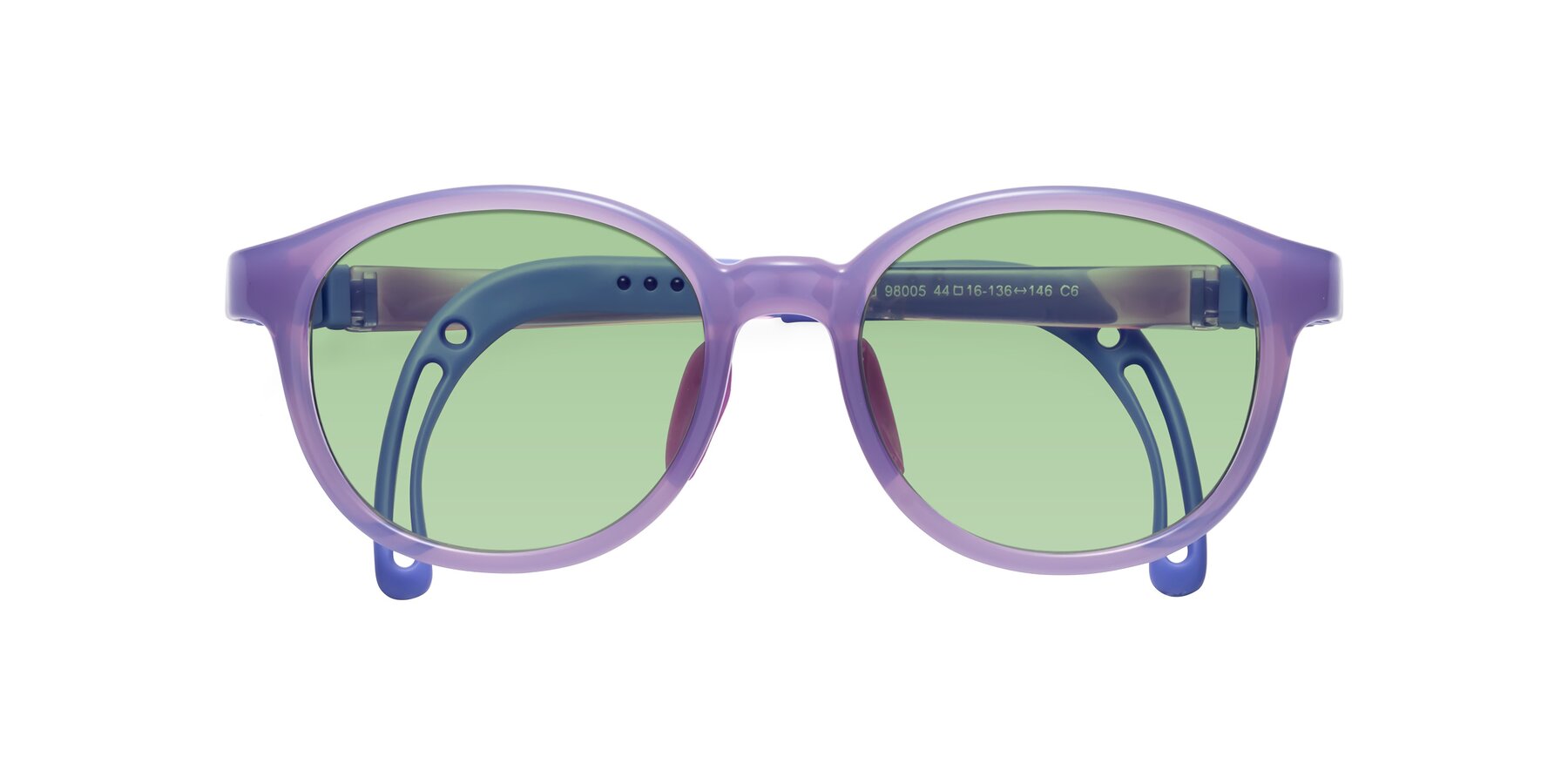 Folded Front of Anahid in Magician Purple with Medium Green Tinted Lenses