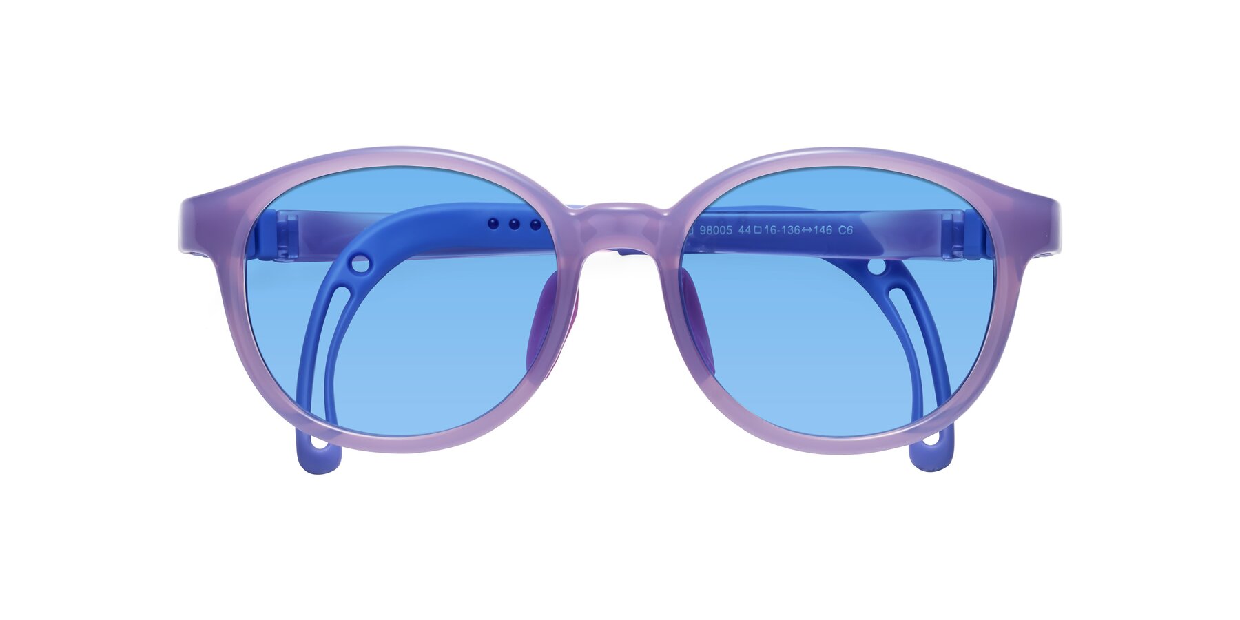 Folded Front of Anahid in Magician Purple with Medium Blue Tinted Lenses