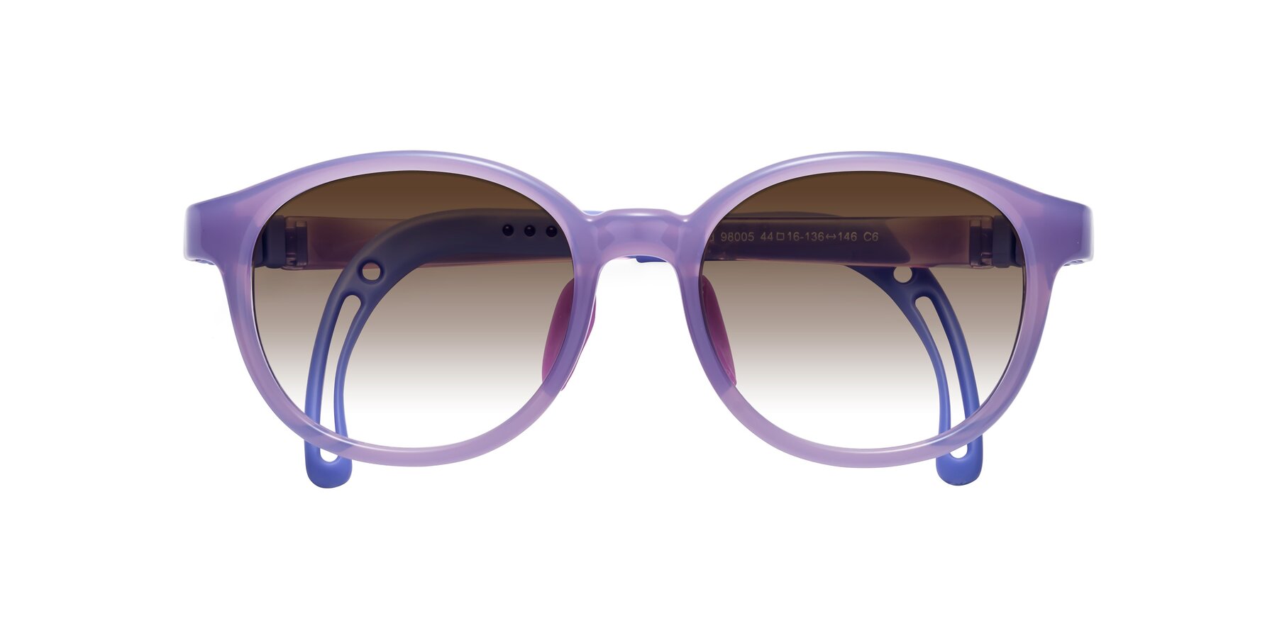 Folded Front of Anahid in Magician Purple with Brown Gradient Lenses