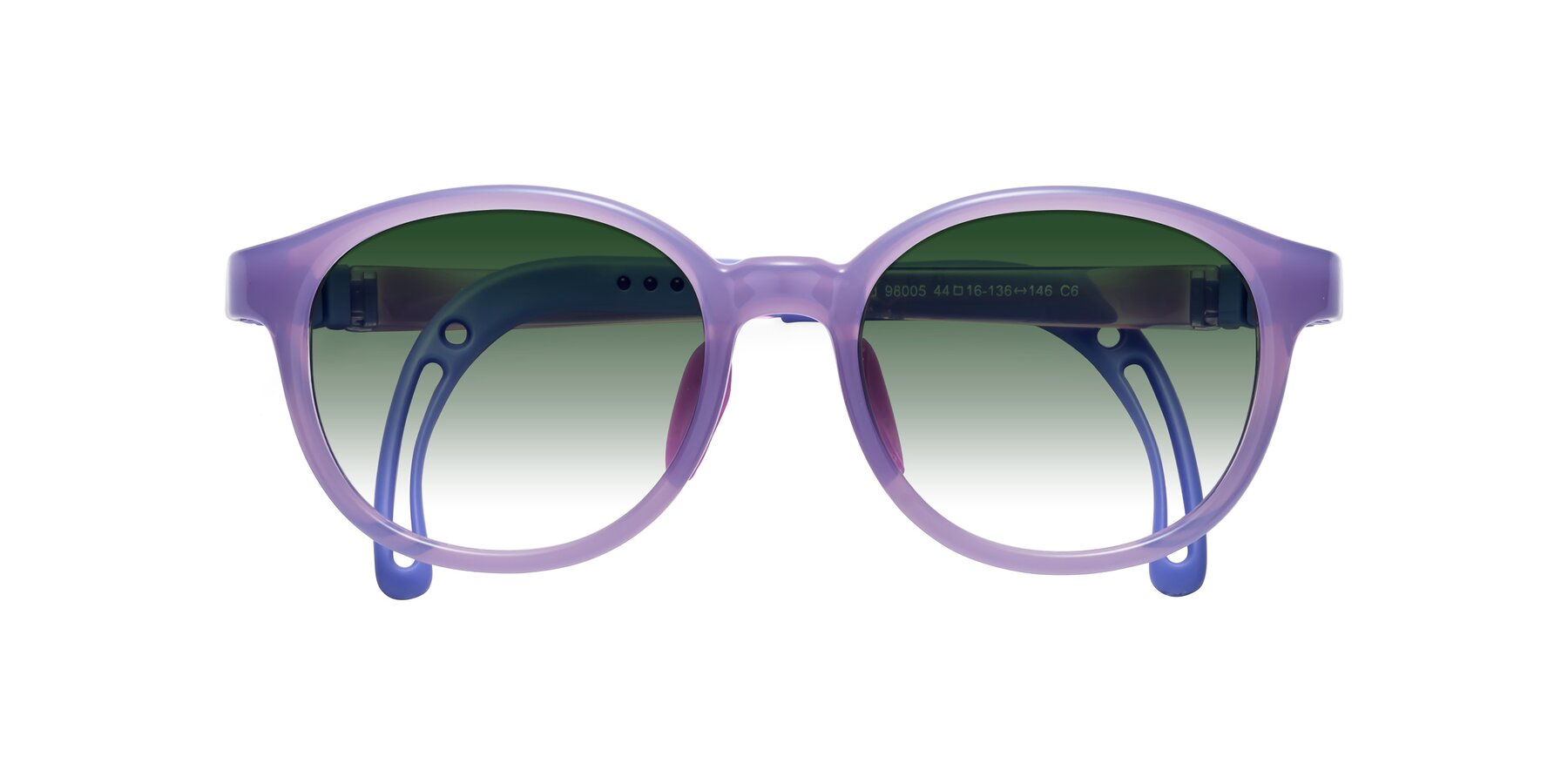 Folded Front of Anahid in Magician Purple with Green Gradient Lenses