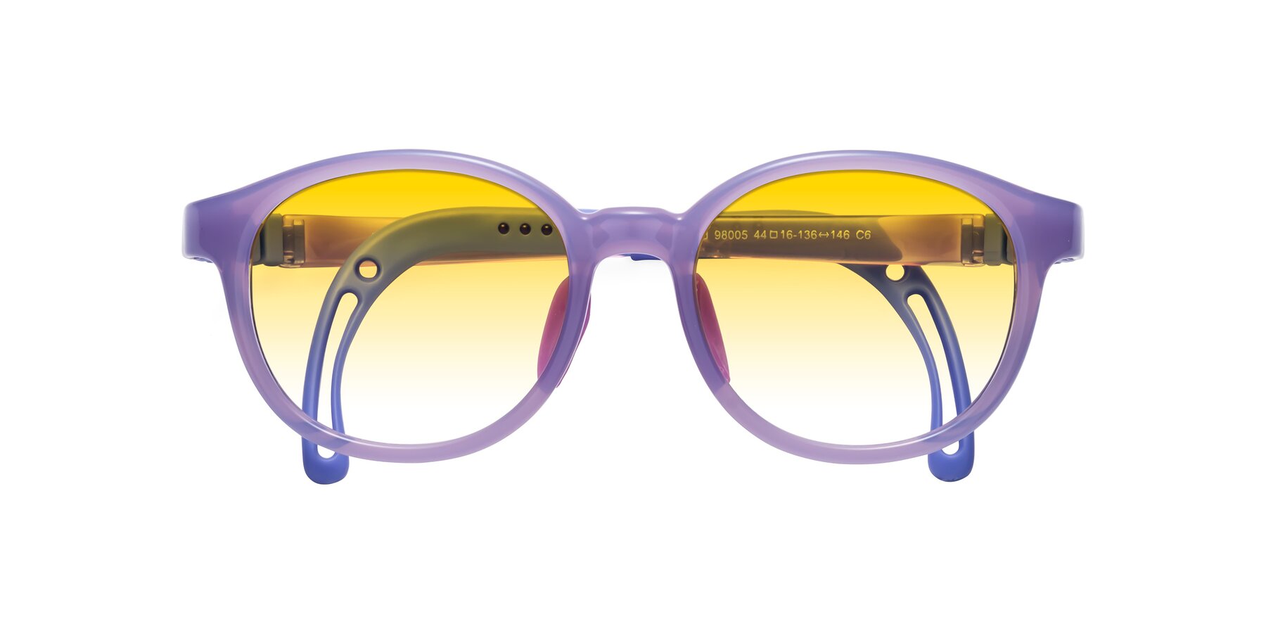 Folded Front of Anahid in Magician Purple with Yellow Gradient Lenses