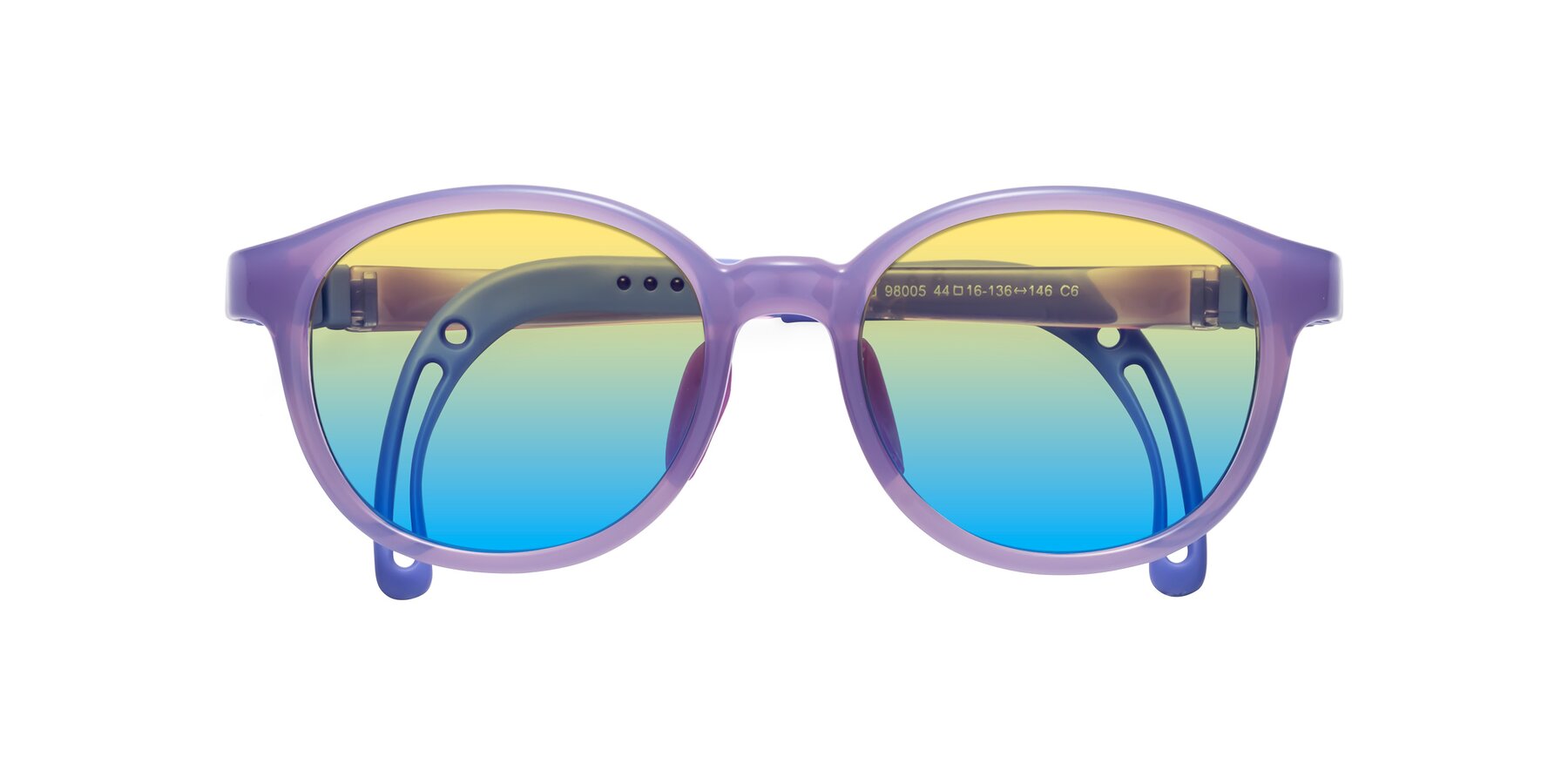 Folded Front of Anahid in Magician Purple with Yellow / Blue Gradient Lenses