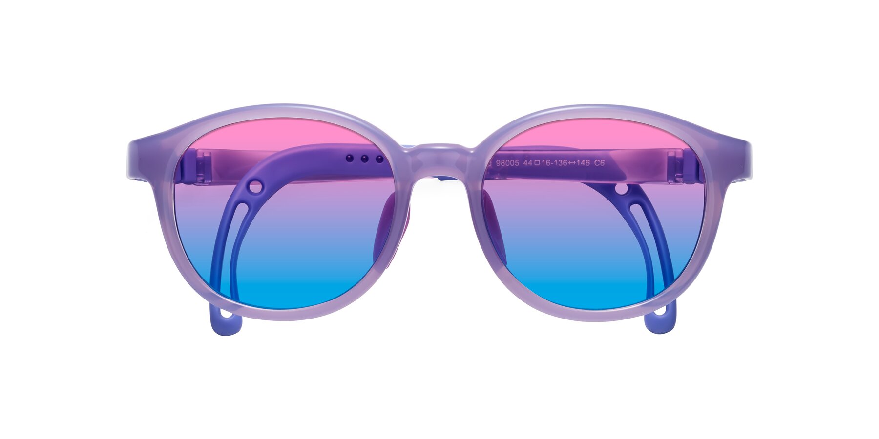 Folded Front of Anahid in Magician Purple with Pink / Blue Gradient Lenses