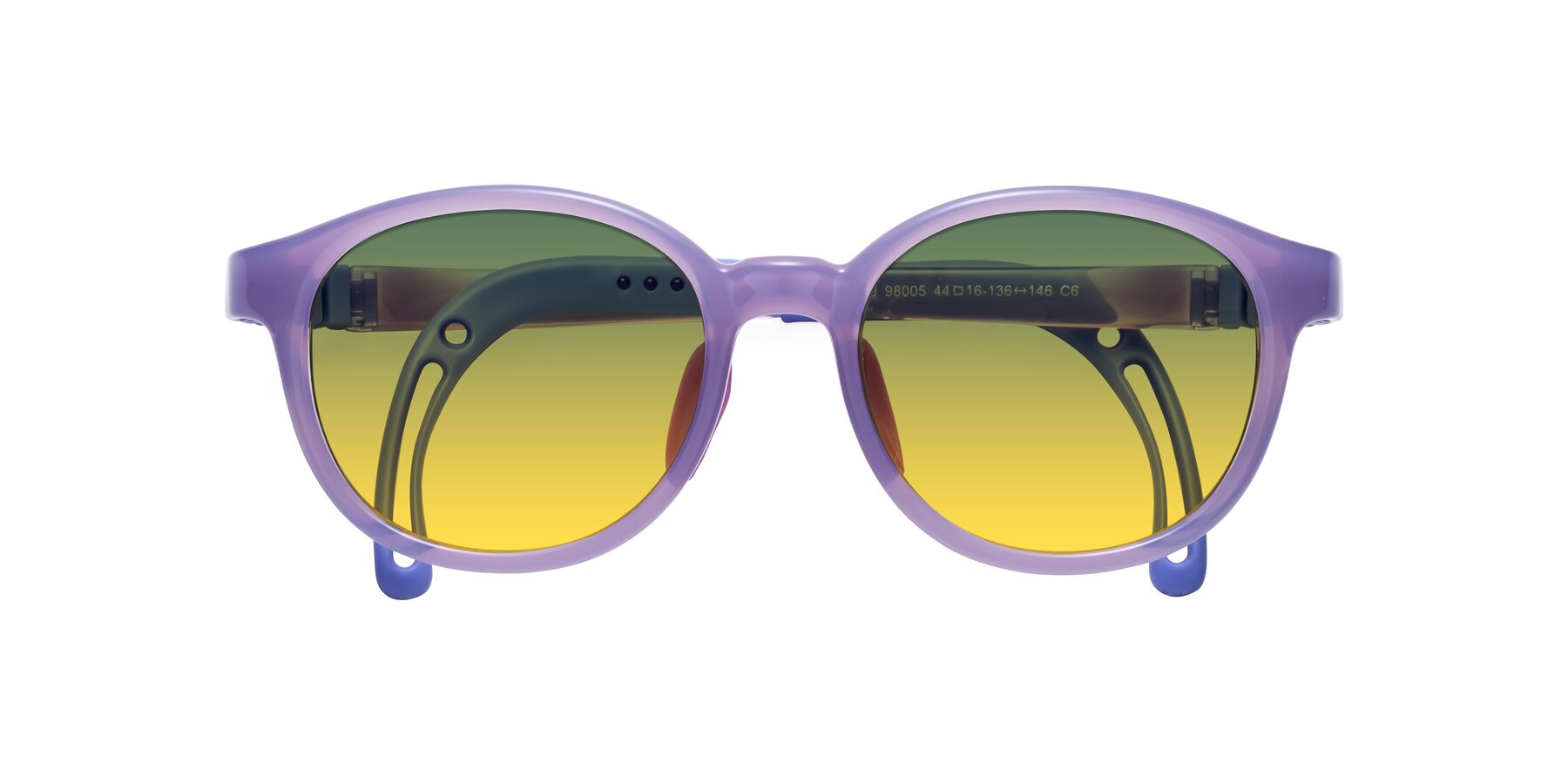 Folded Front of Anahid in Magician Purple with Green / Yellow Gradient Lenses