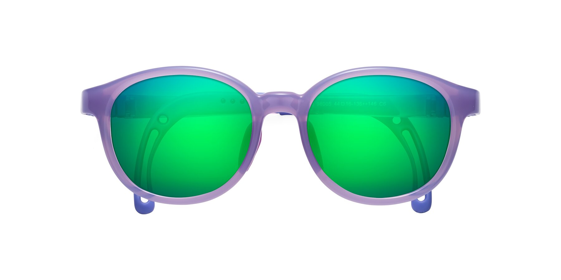 Folded Front of Anahid in Magician Purple with Green Mirrored Lenses