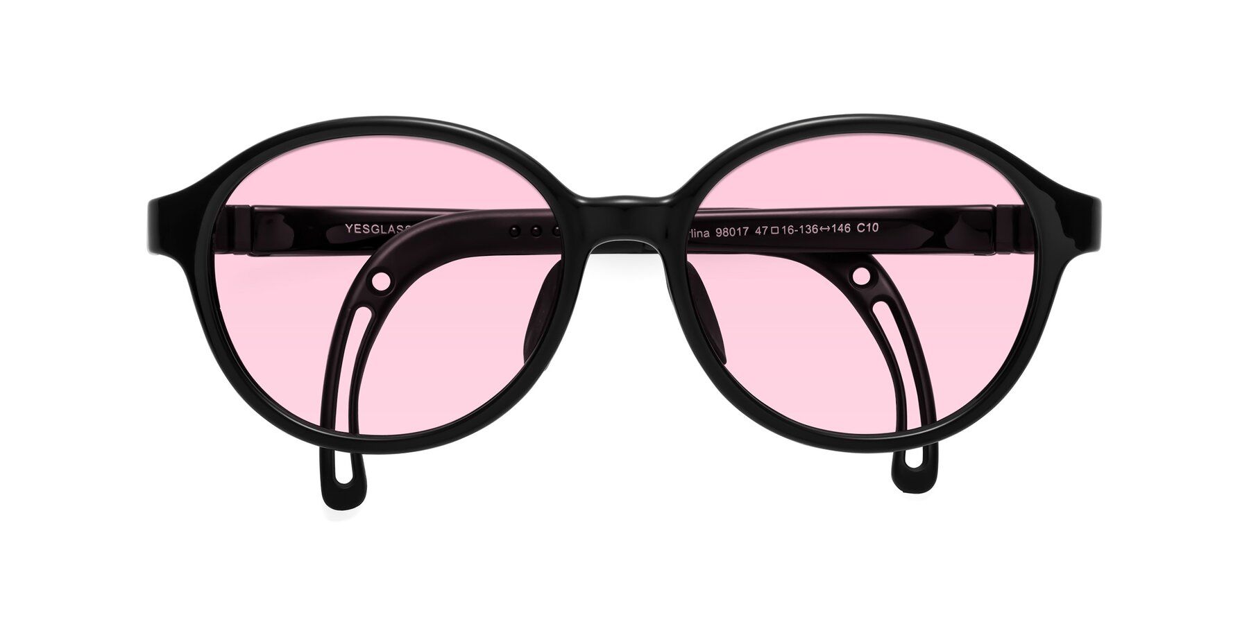 Folded Front of Zerlina in Ninja Black with Light Pink Tinted Lenses