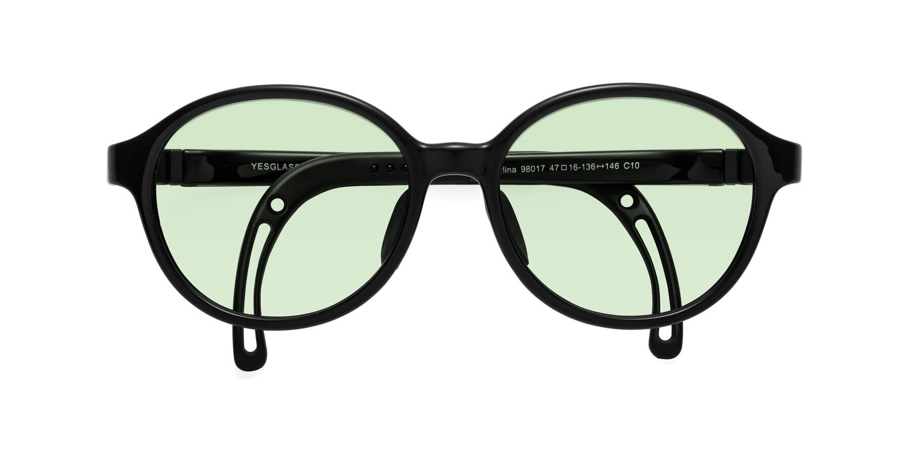 Folded Front of Zerlina in Ninja Black with Light Green Tinted Lenses