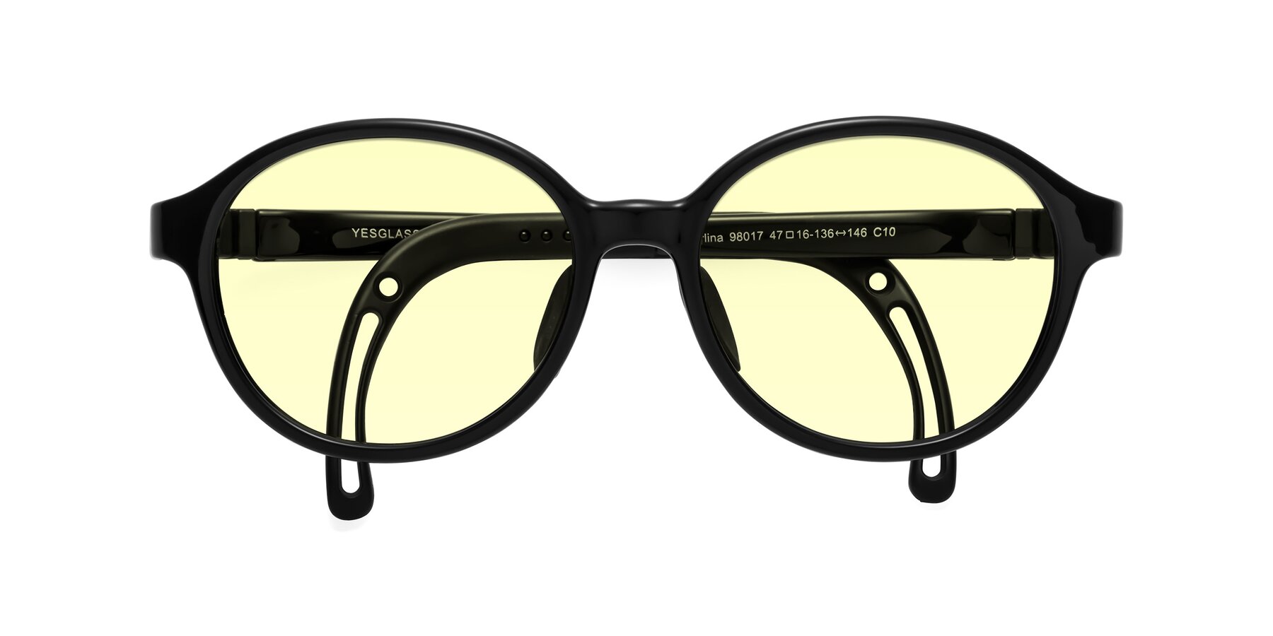 Folded Front of Zerlina in Ninja Black with Light Yellow Tinted Lenses