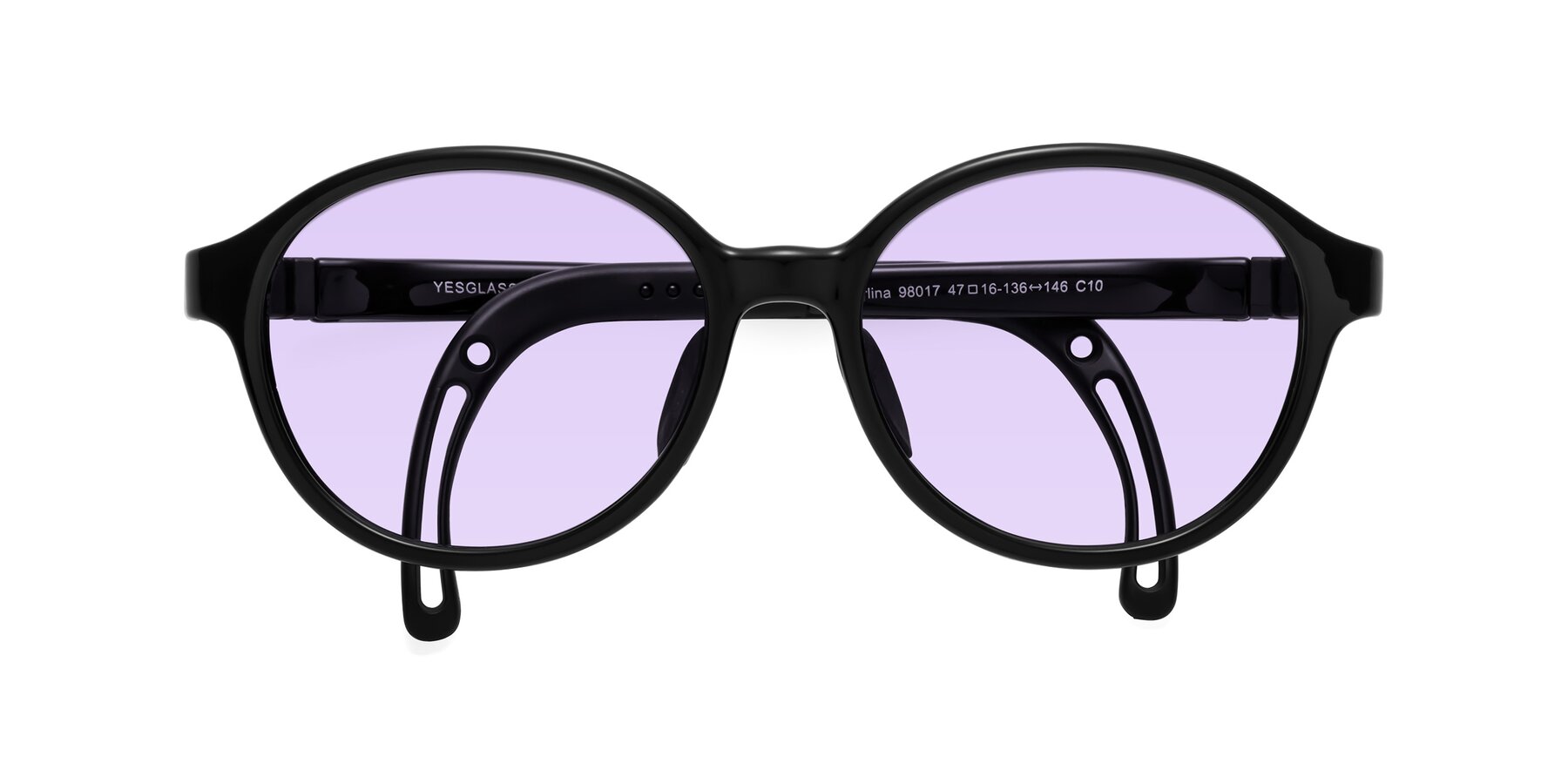 Folded Front of Zerlina in Ninja Black with Light Purple Tinted Lenses