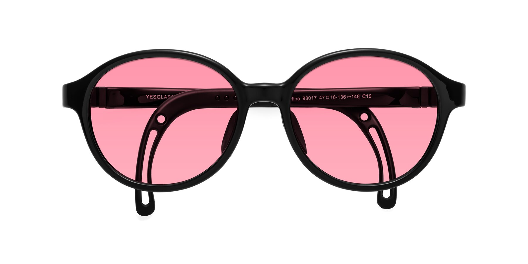 Folded Front of Zerlina in Ninja Black with Pink Tinted Lenses