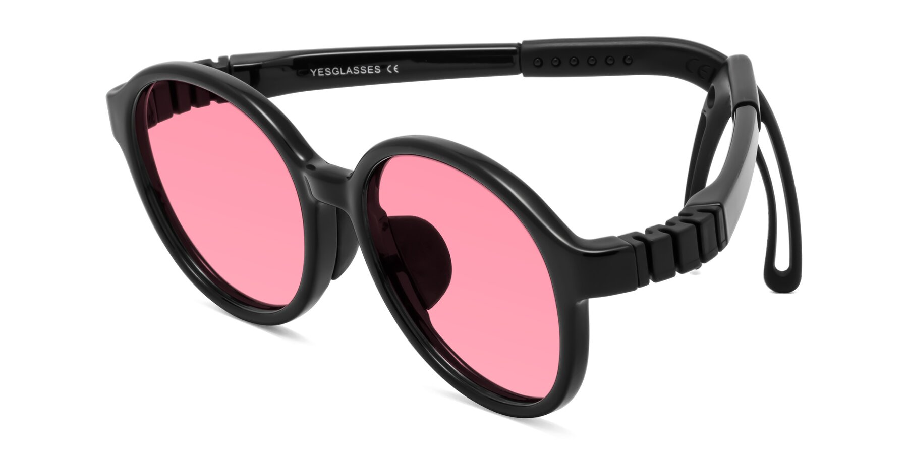 Angle of Zerlina in Ninja Black with Pink Tinted Lenses