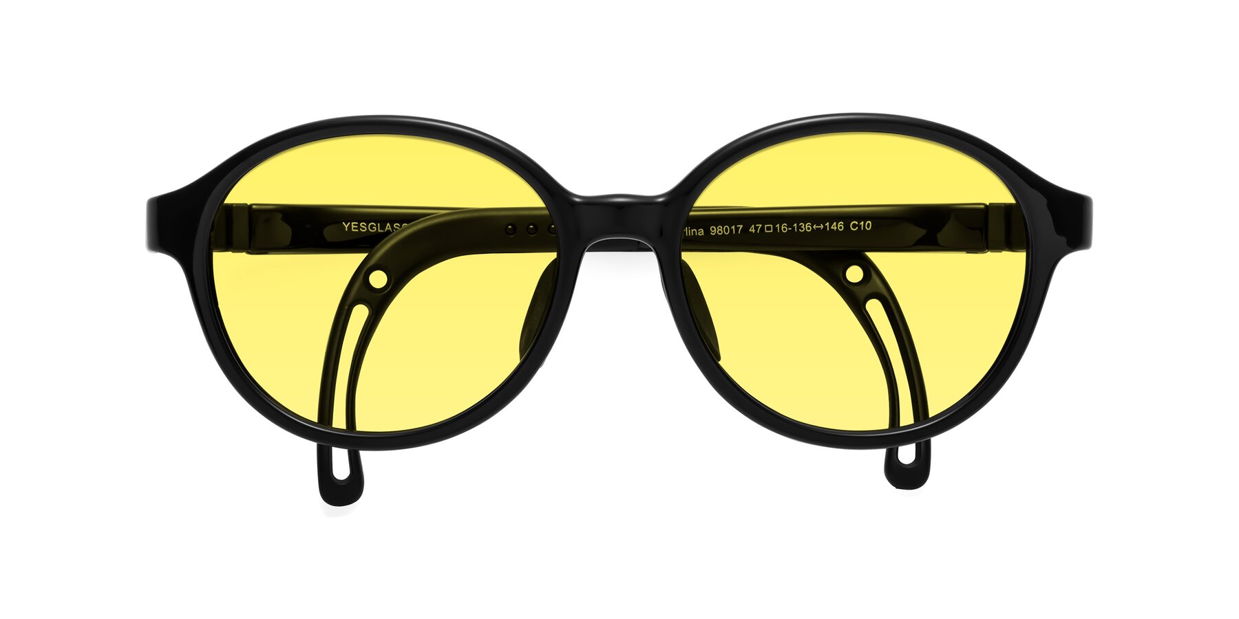 Folded Front of Zerlina in Ninja Black with Medium Yellow Tinted Lenses