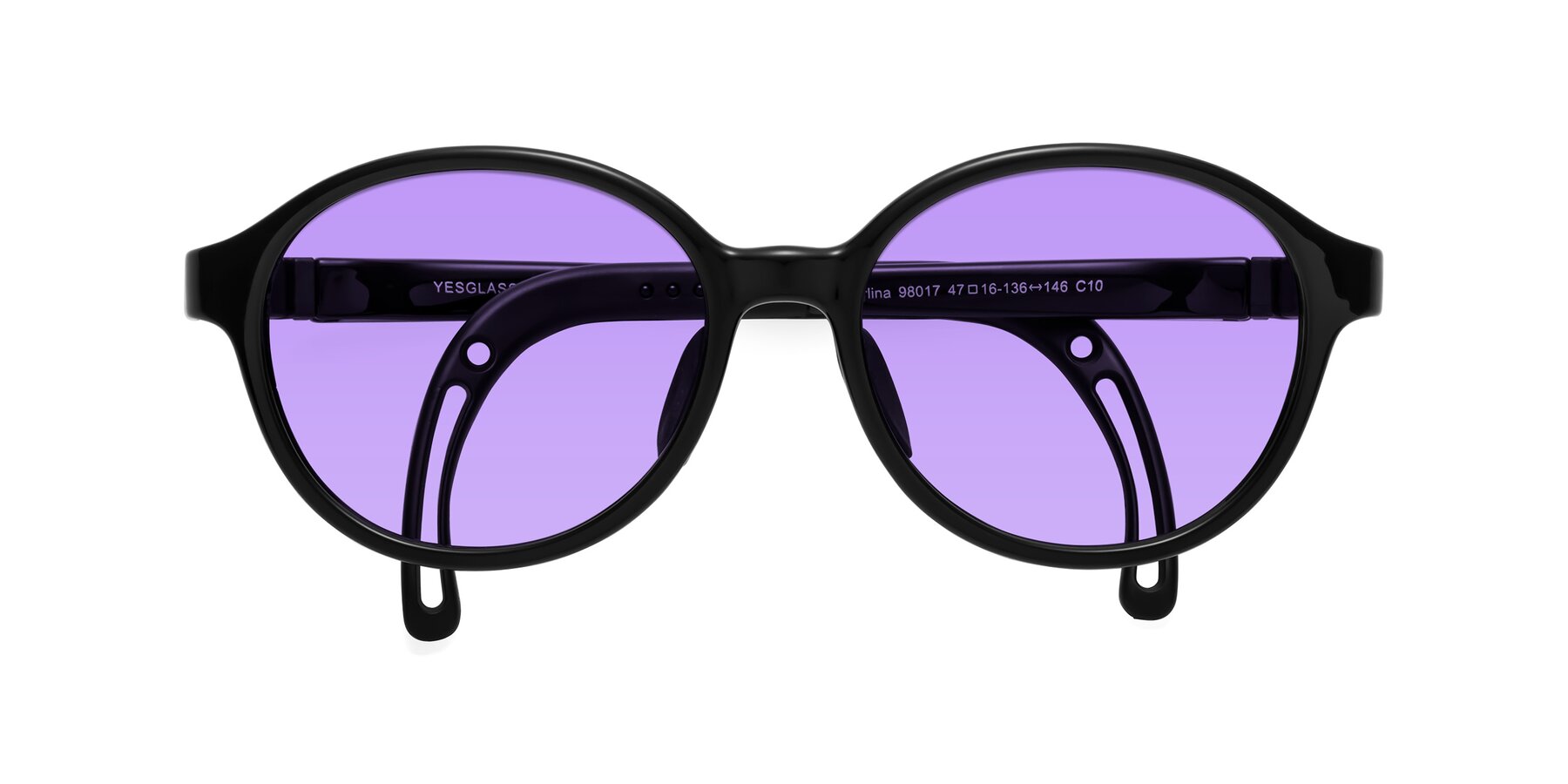 Folded Front of Zerlina in Ninja Black with Medium Purple Tinted Lenses