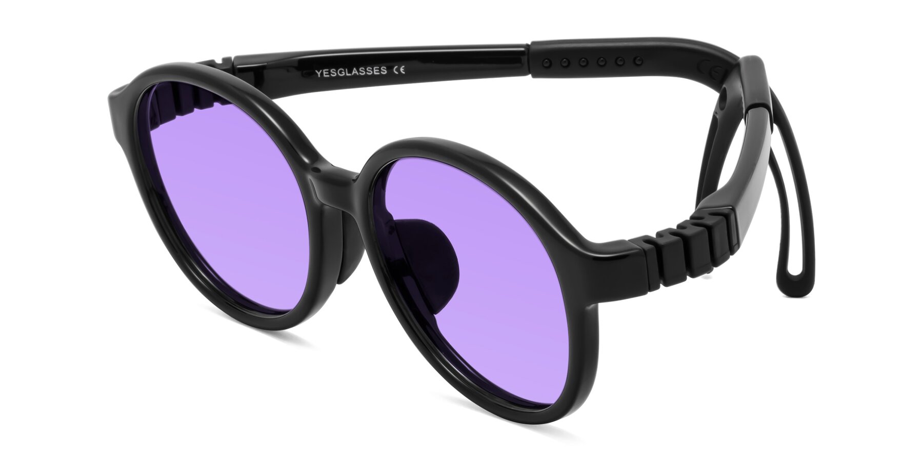 Angle of Zerlina in Ninja Black with Medium Purple Tinted Lenses