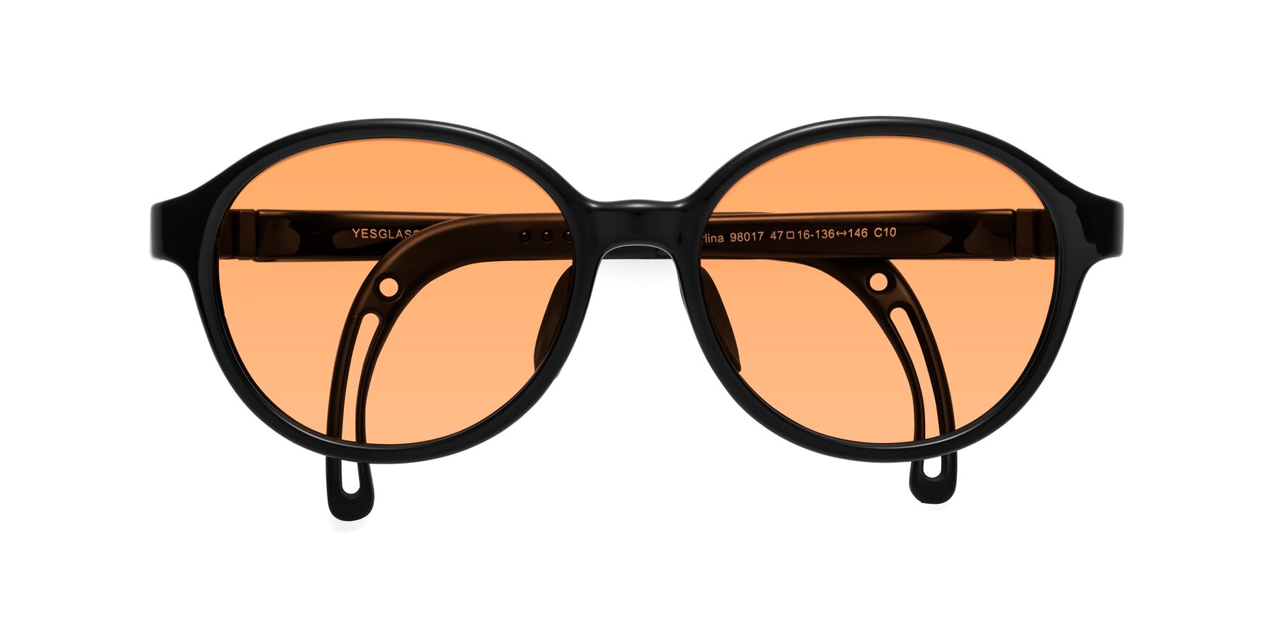 Folded Front of Zerlina in Ninja Black with Medium Orange Tinted Lenses