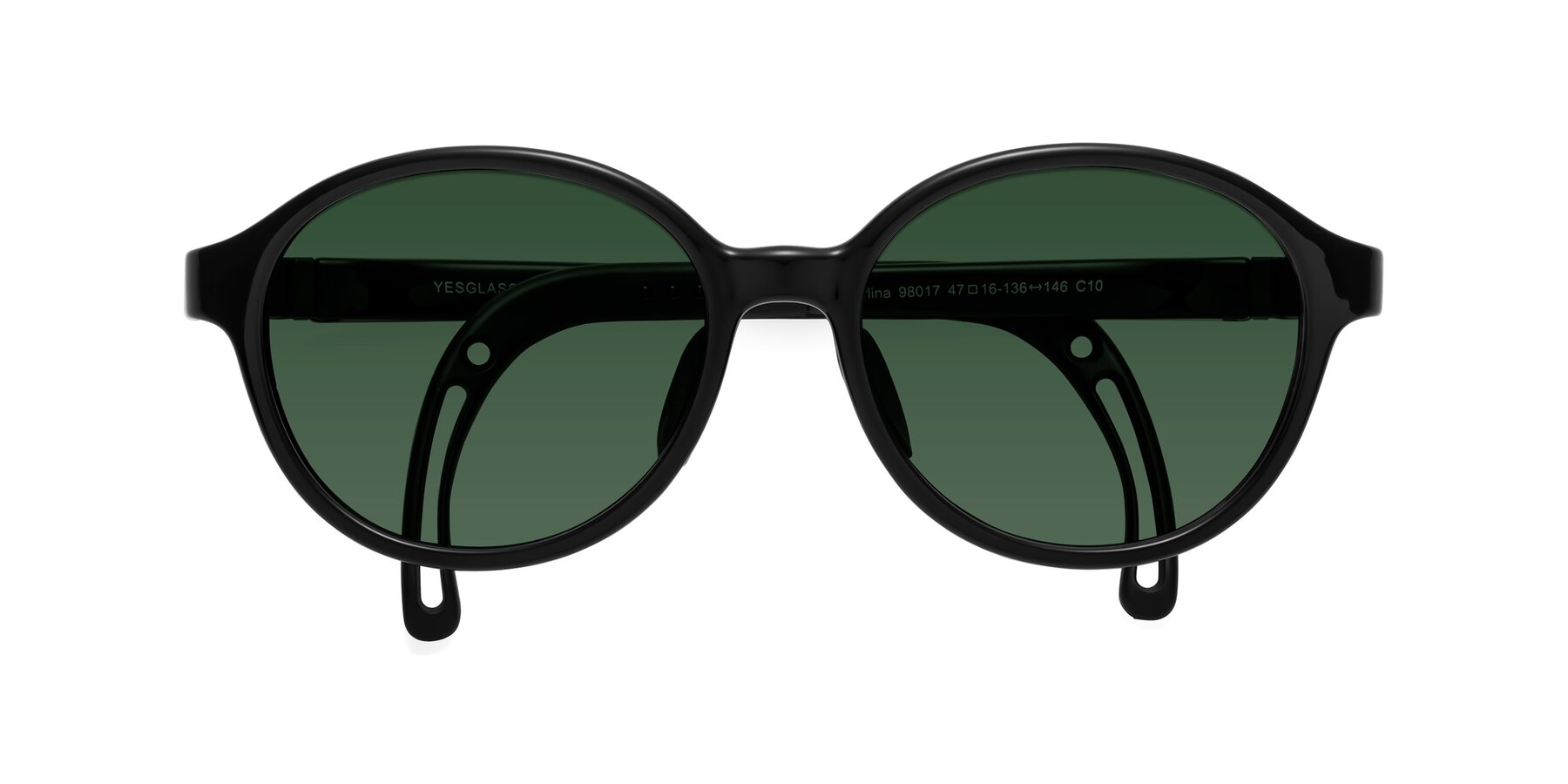 Folded Front of Zerlina in Ninja Black with Green Tinted Lenses