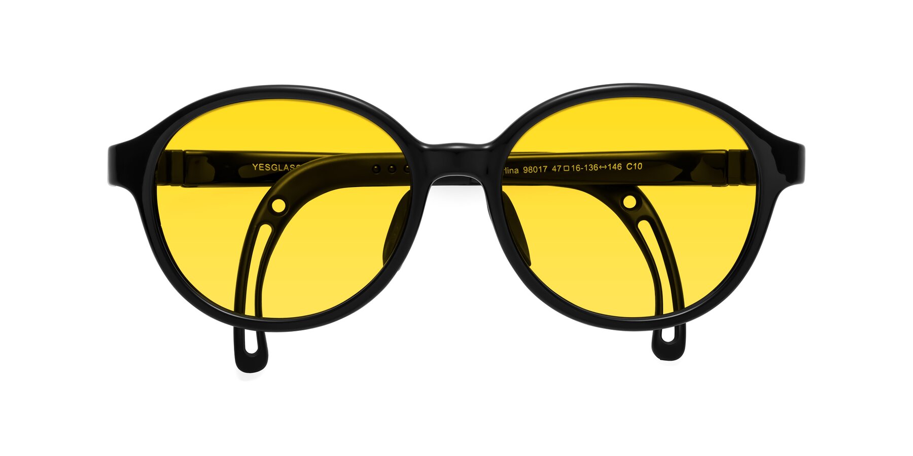 Folded Front of Zerlina in Ninja Black with Yellow Tinted Lenses