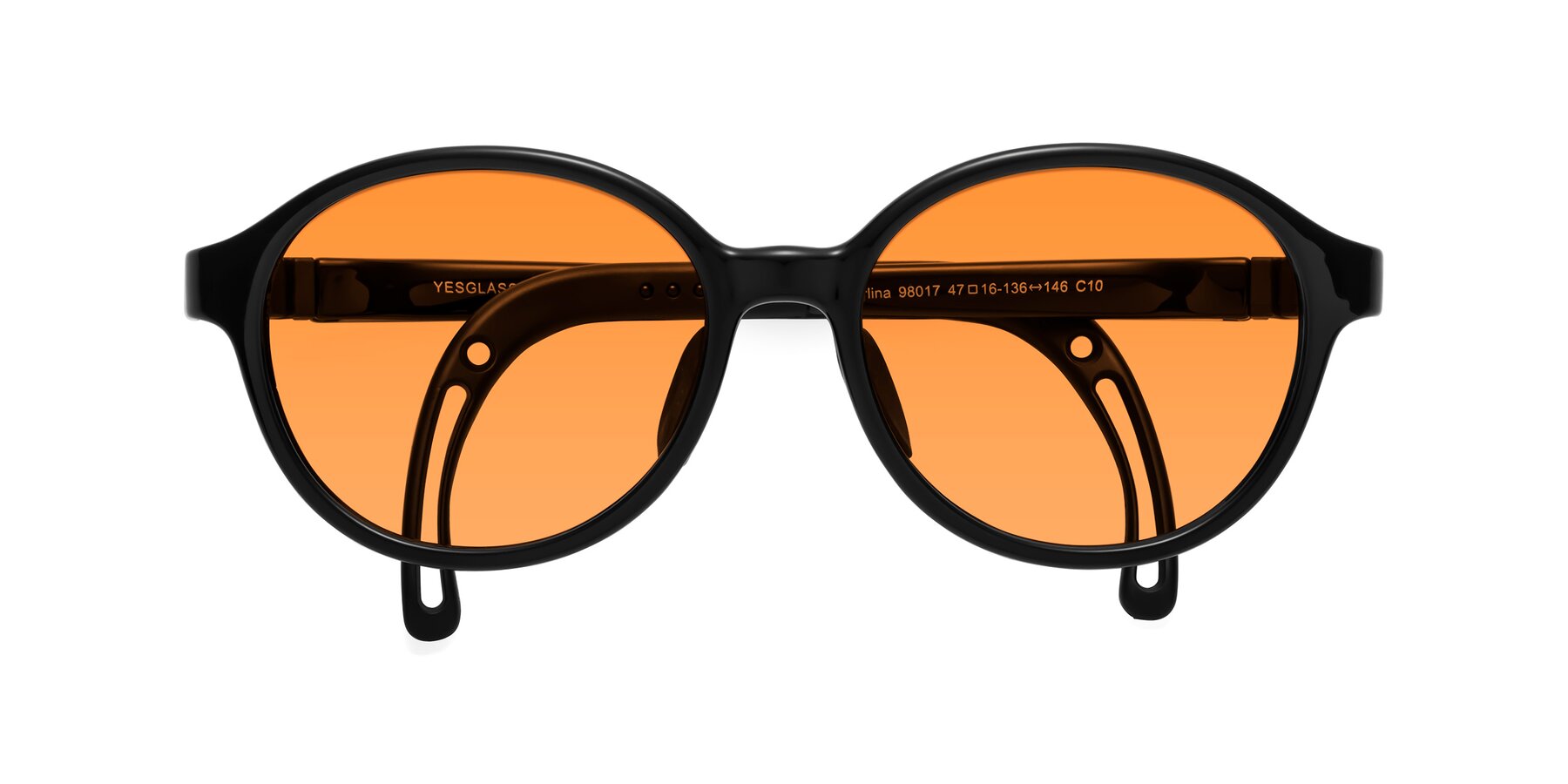 Folded Front of Zerlina in Ninja Black with Orange Tinted Lenses