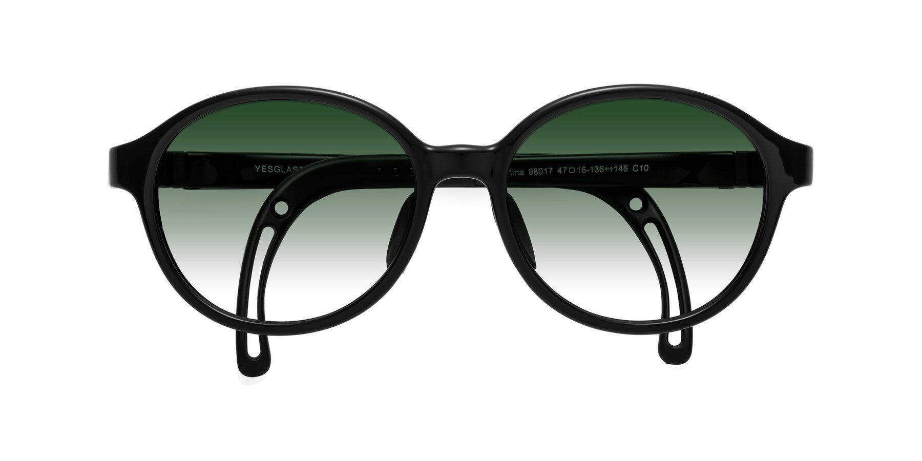 Folded Front of Zerlina in Ninja Black with Green Gradient Lenses