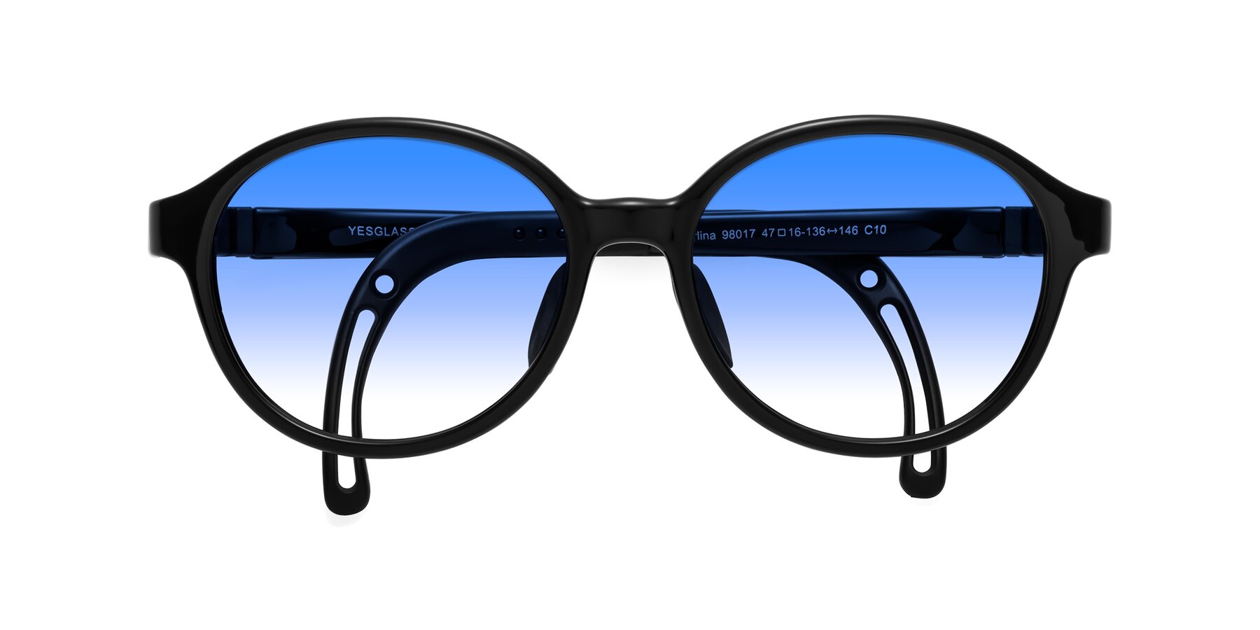 Folded Front of Zerlina in Ninja Black with Blue Gradient Lenses